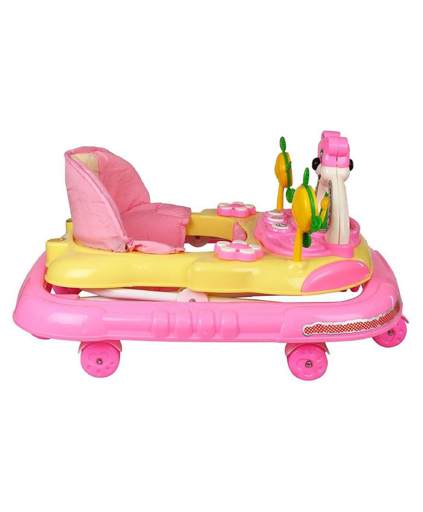 Panda 007 Smart Musical Round Toddler Baby Walker with Comfy 3-in-1 Height Adjustable with Light and Musical Toy Bar and Ultra Soft Seat for Kids/Boys&Girls (6 Month + Age) PINK - MRGTOYS