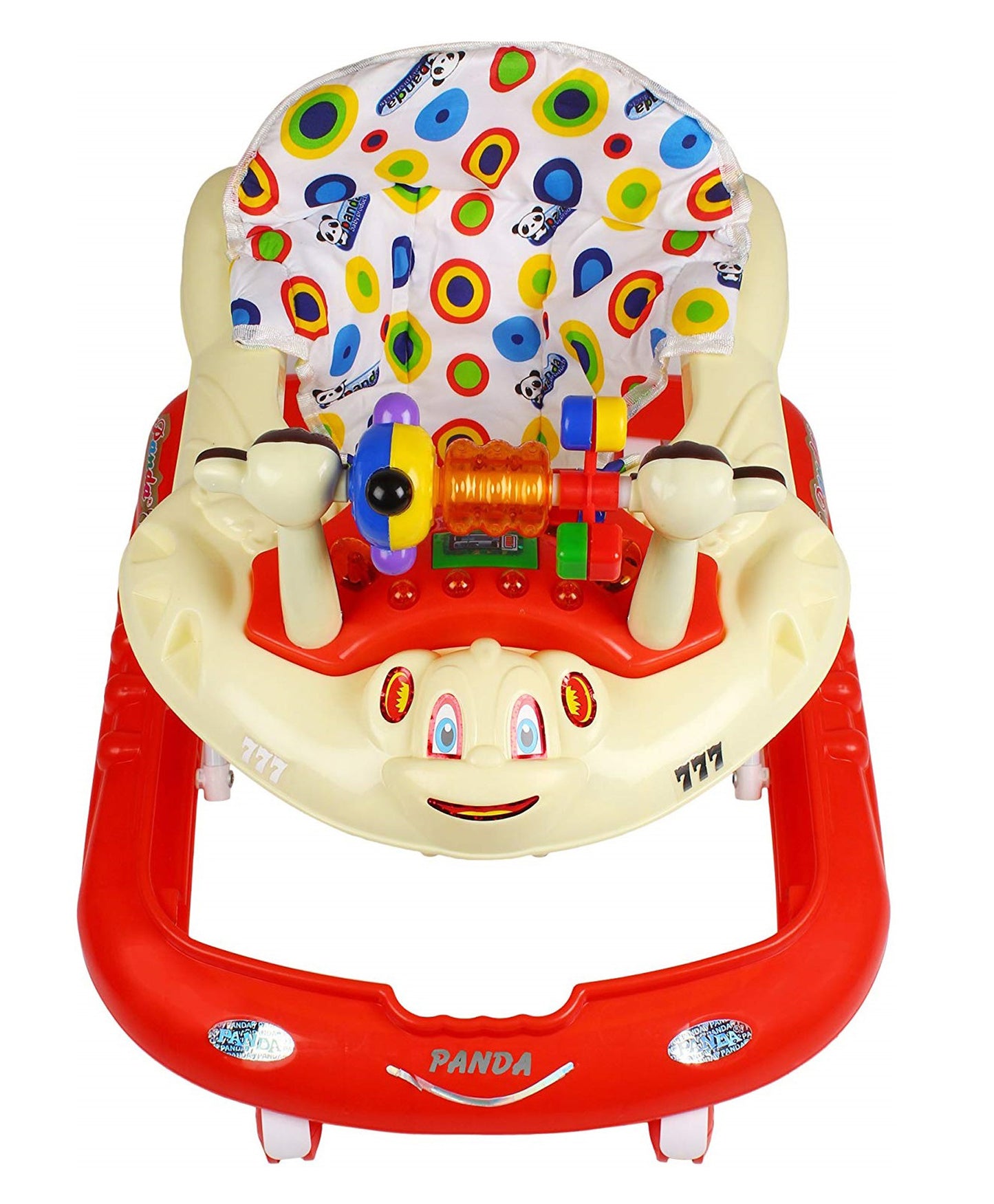 Panda 777 Smart Musical Round Toddler Baby Walker with Comfy Seat and Activity with Light and Musical Toy Bar and Ultra Soft Seat for Kids/Babies (RED) - MRGTOYS