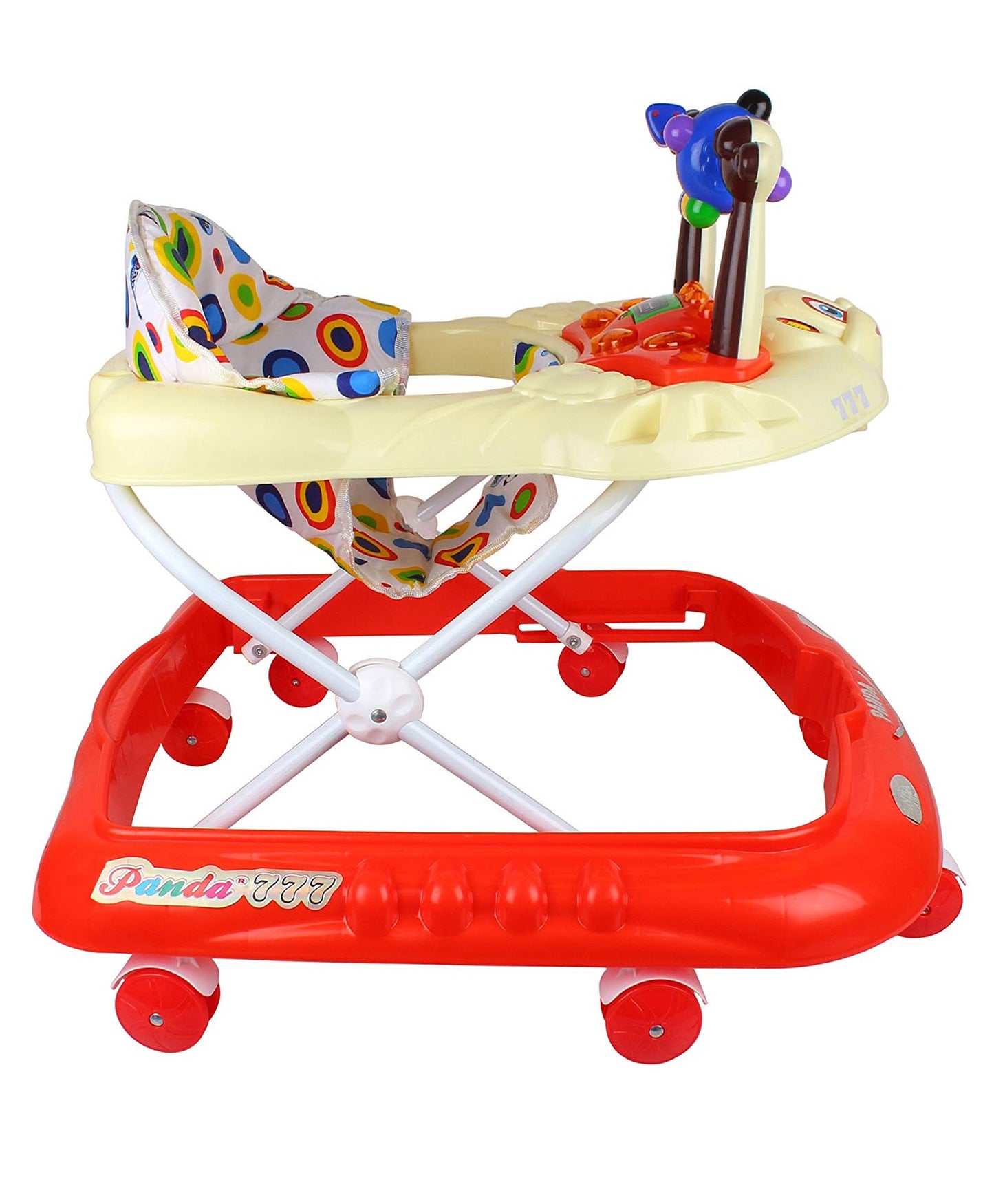 Panda 777 Smart Musical Round Toddler Baby Walker with Comfy Seat and Activity with Light and Musical Toy Bar and Ultra Soft Seat for Kids/Babies (RED) - MRGTOYS