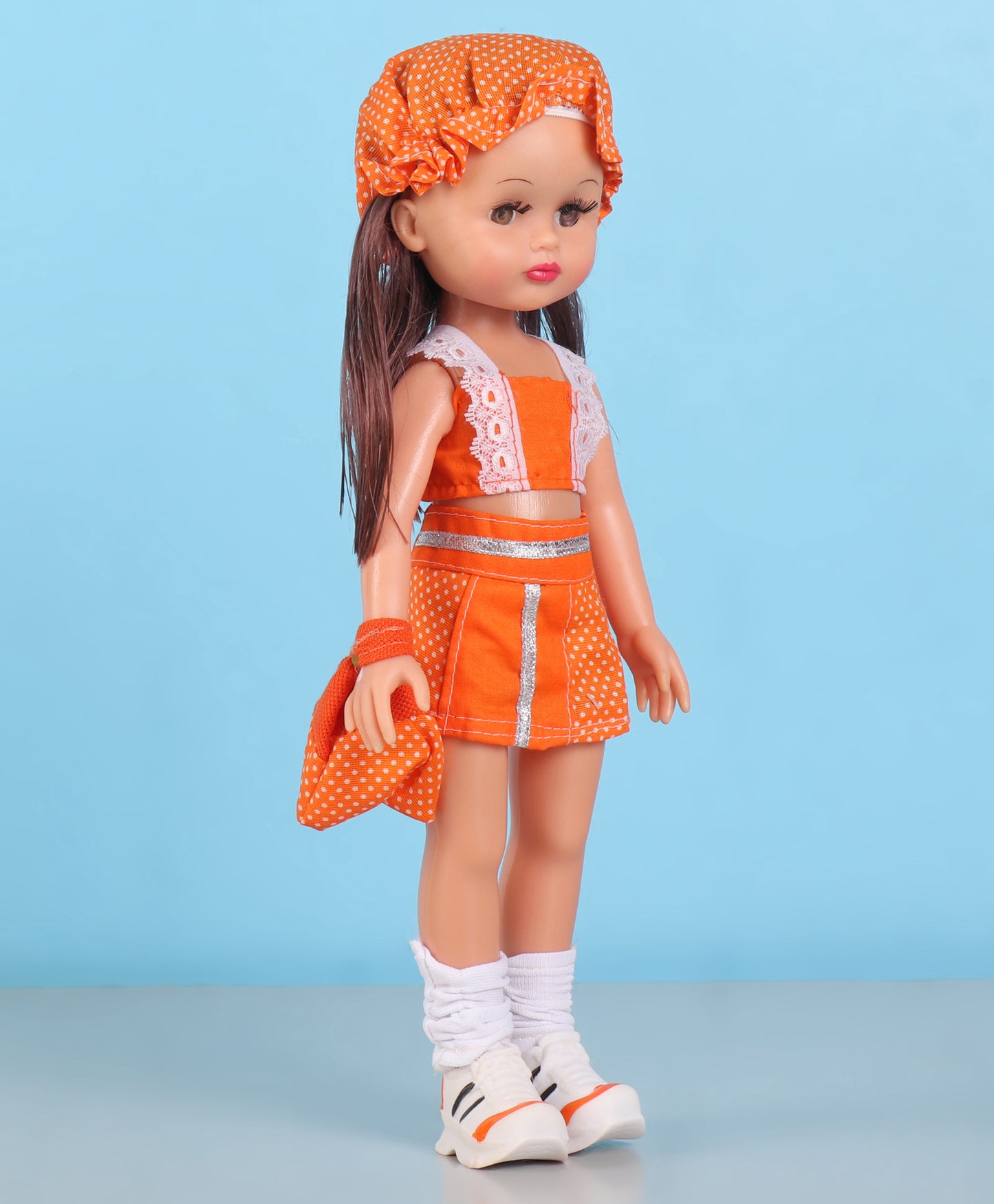 Speedage Ahnna Doll In Polka Dot Print Dress Orange - Height 33 cm