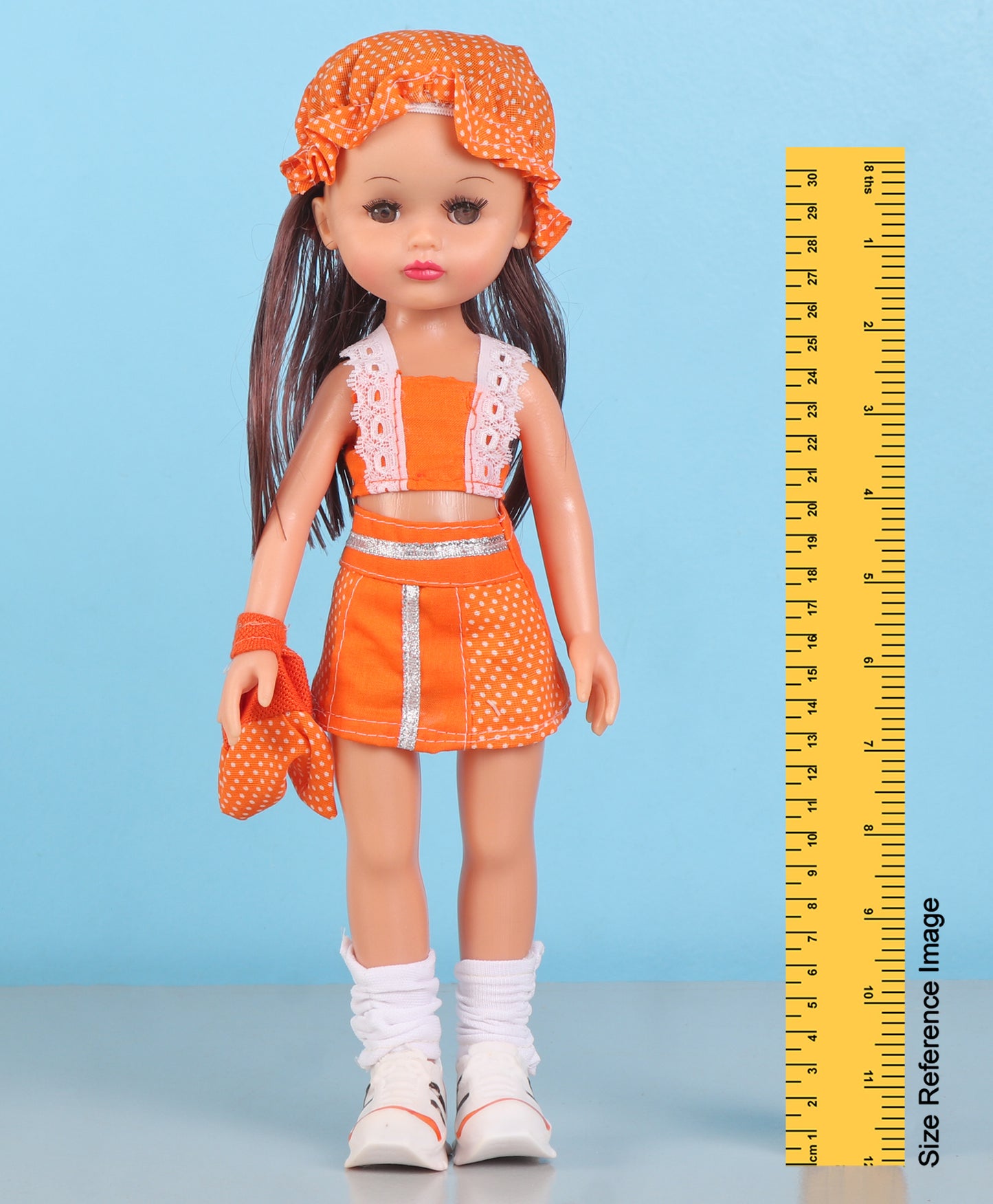 Speedage Ahnna Doll In Polka Dot Print Dress Orange - Height 33 cm
