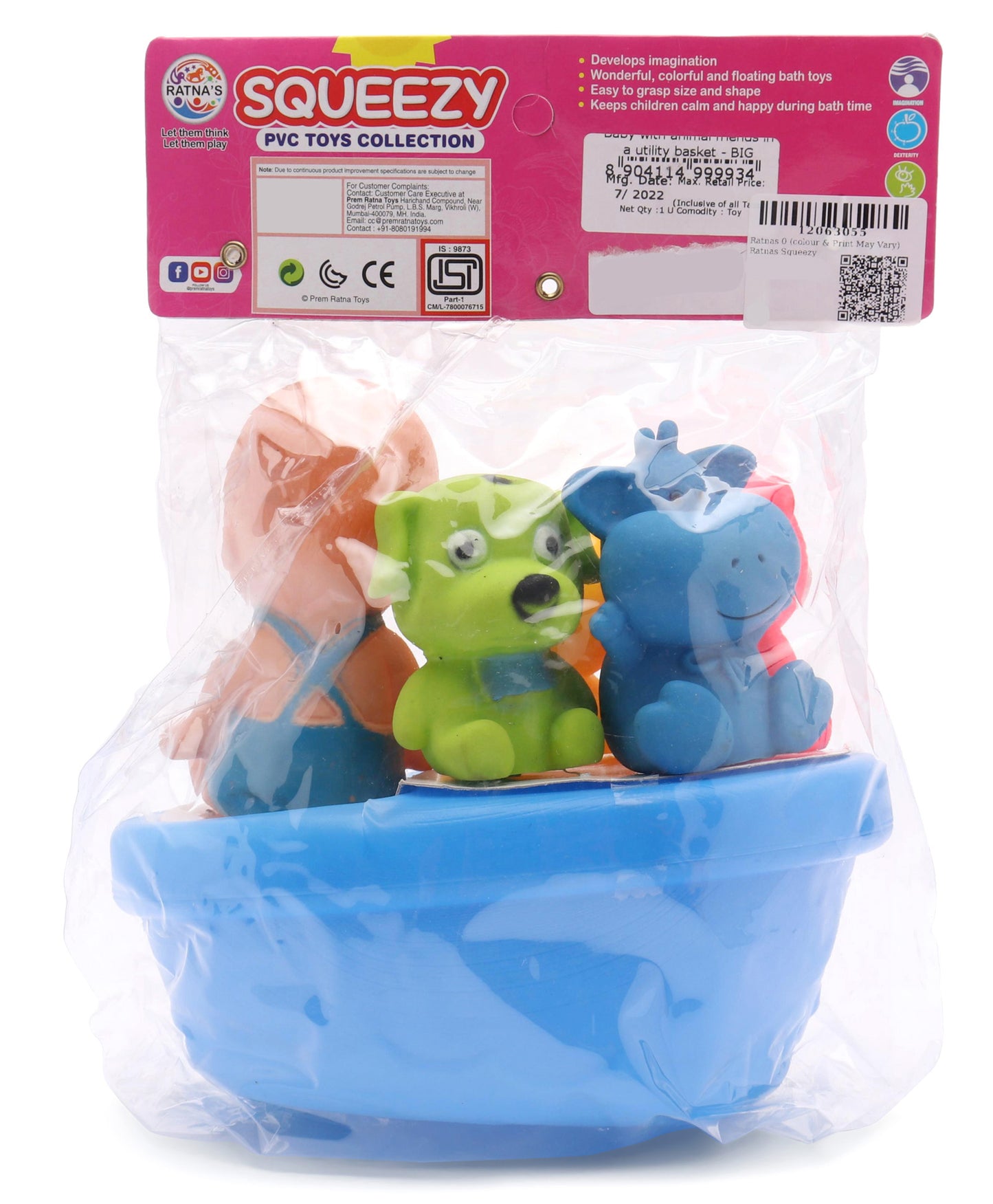 Ratnas Squeezy Baby & Animal Bath Toys Pack of 5 (Color & Print May Vary)