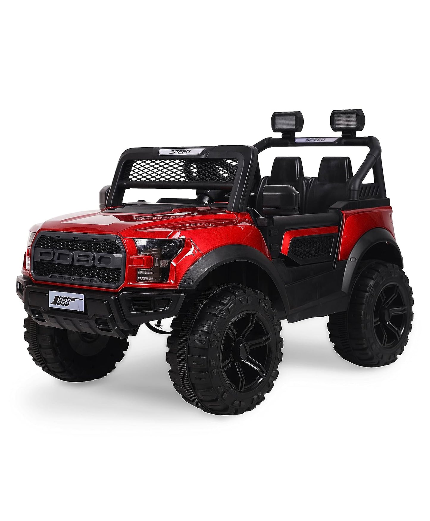 Pobo Electric Battery Operated Ride on Jeep with Music Lights and Bluetooth Remote Control - Red