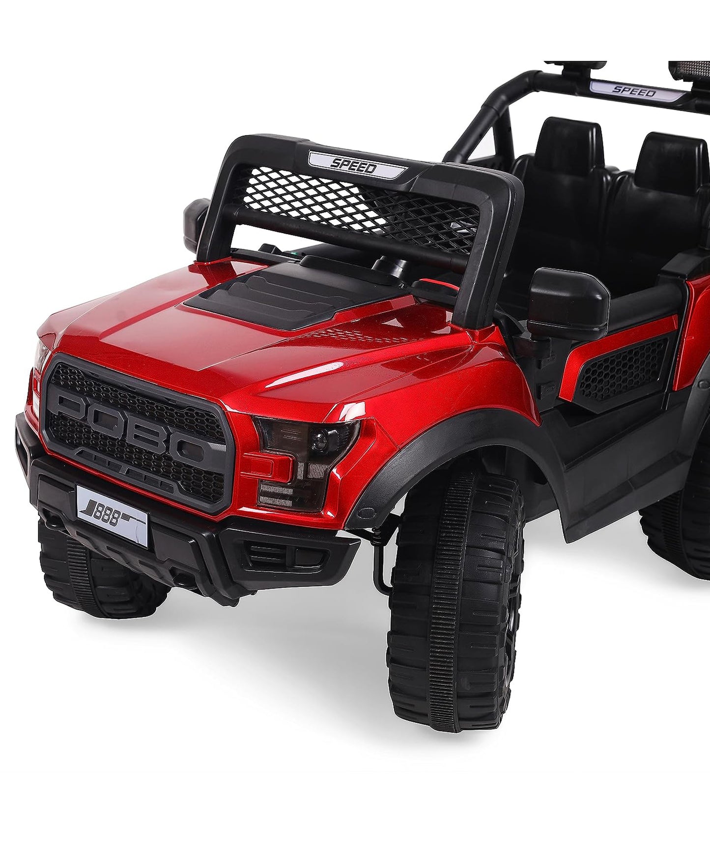 Pobo Electric Battery Operated Ride on Jeep with Music Lights and Bluetooth Remote Control - Red