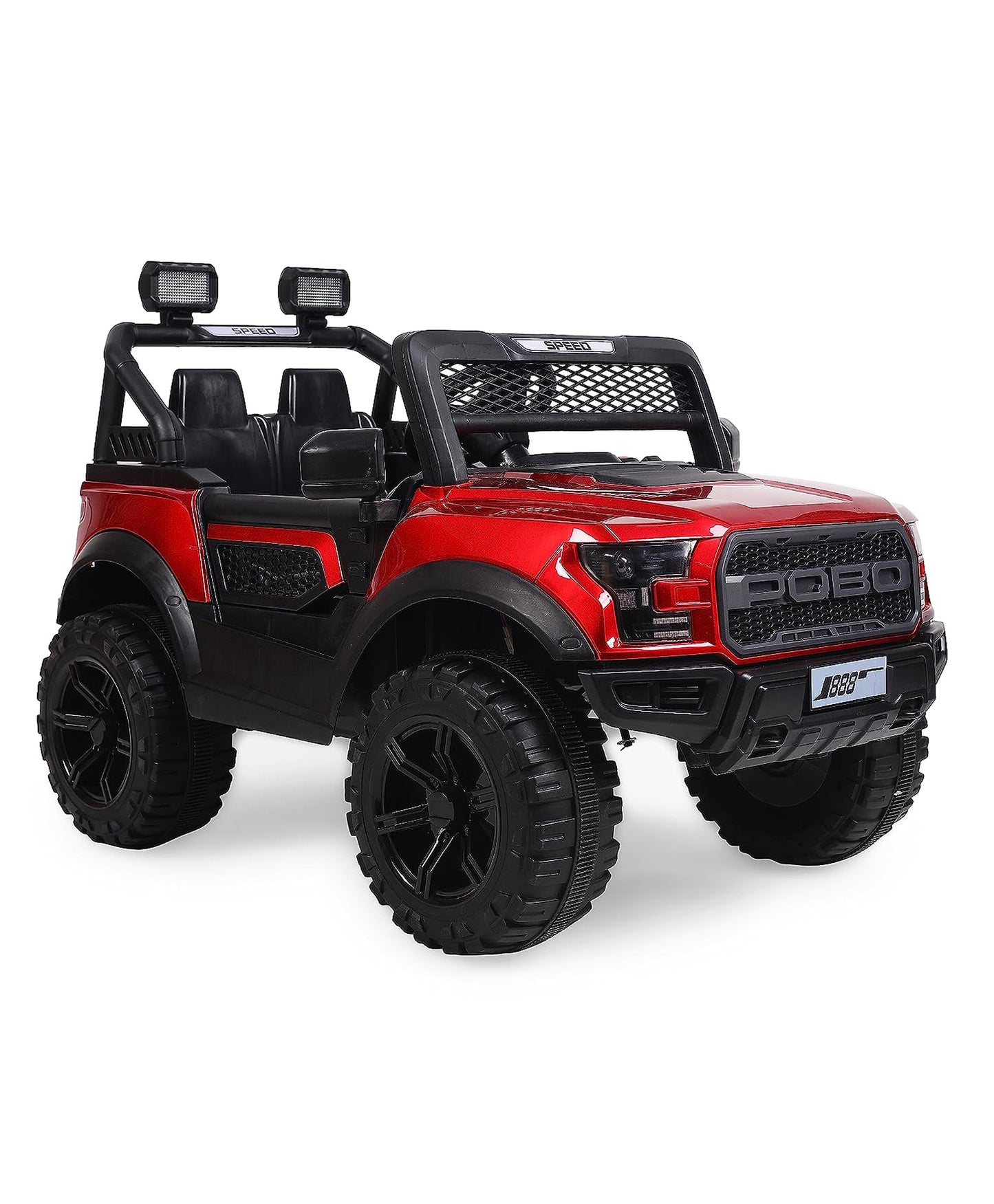 Pobo Electric Battery Operated Ride on Jeep with Music Lights and Bluetooth Remote Control - Red