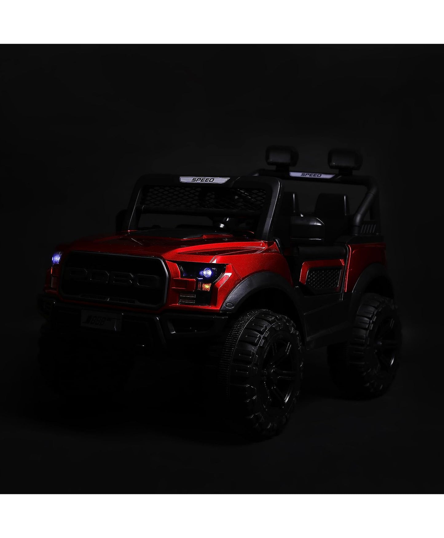 Pobo Electric Battery Operated Ride on Jeep with Music Lights and Bluetooth Remote Control - Red