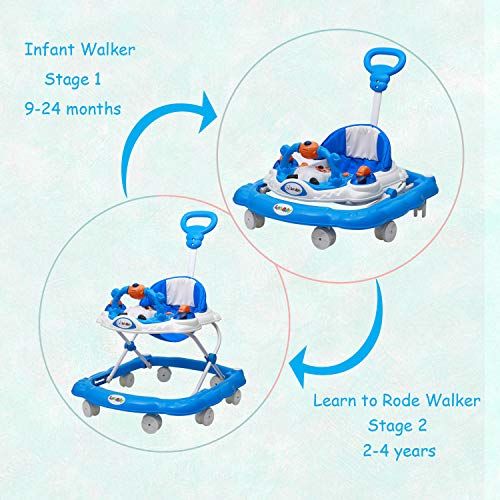Love Baby Ultra Soft Seat Baby Activity Walker with Wheel, Adjustable Height and Musical Tray and Toys blue - MRGTOYS