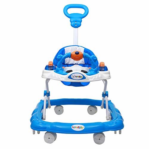 Love Baby Ultra Soft Seat Baby Activity Walker with Wheel, Adjustable Height and Musical Tray and Toys blue - MRGTOYS