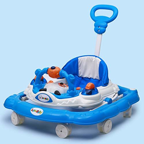 Love Baby Ultra Soft Seat Baby Activity Walker with Wheel, Adjustable Height and Musical Tray and Toys blue - MRGTOYS