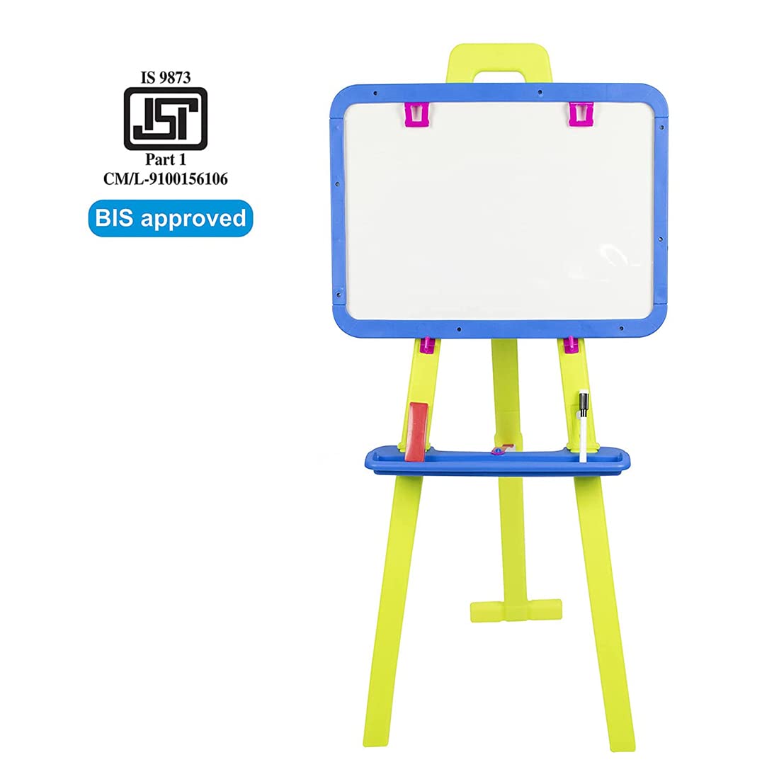Itoys Easel White Black Board for Kids with Stand to Write Magnetic Board for Kids Learning 8 in 1 Multipurpose for Drawing Writing Painting MULTICOLOUR
