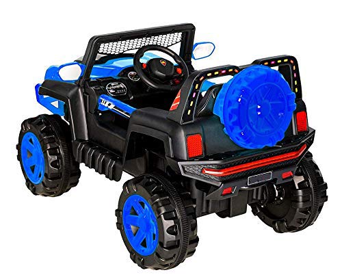 Cool & Stylish Electric Ride on Jeep for Kids with 12V Battery, Swing Option, Music System, Spring Suspension and Remote Control-Blue