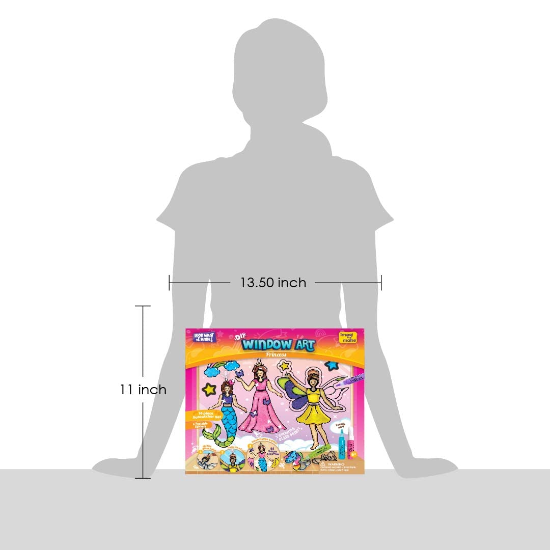 Imagimake Window Art - Princess - 16 Pieces Glass Painting Set - Princess, Mermaid, Unicorn Designs - Craft Kit for Girls 5 Years & Above GAMES