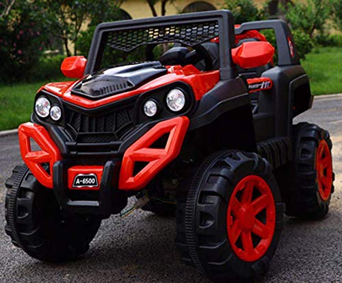 Kids Ride on Jeep with 12V Rechargeable Battery, Music, Lights and Remote Control (Red) - MRGTOYS