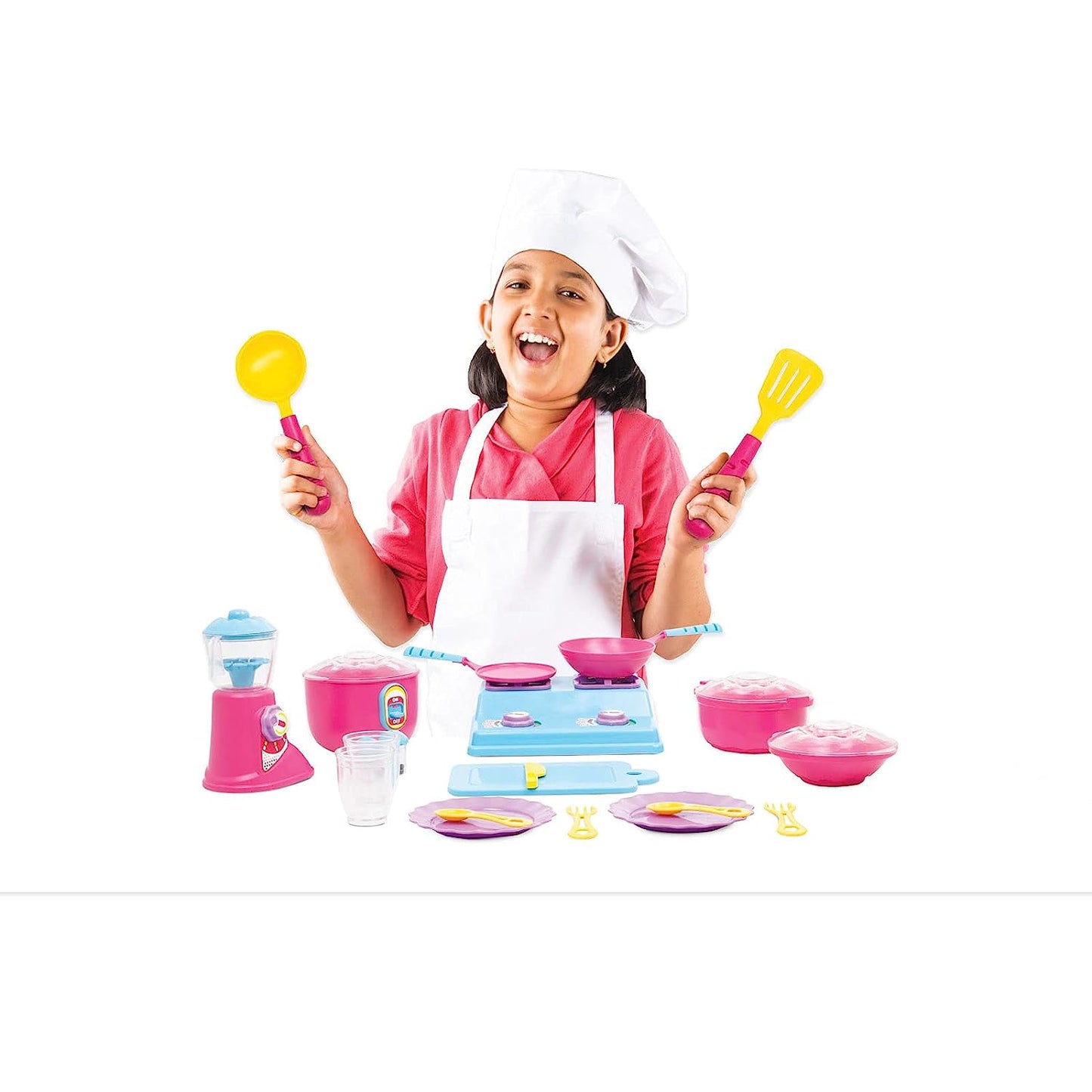 Giggles Plastic - Complete Kitchen Set, 29 Piece Colourful Pretend and Play Cooking Set, Language and Social Skills, Role Play, for 3 Years & Above, Preschool Toys