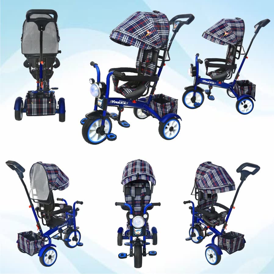 BABYCUTE Baby Tricycle for 2 Years to 5 Years | Tricycle for Kids 1 to 5 Years with Printed Canopy and Parent Push Handle (Light Blue) - MRGTOYS