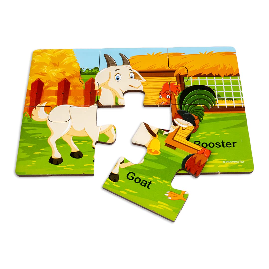Ratna's My First Wooden Jigsaw Puzzle Domestic Animals for Kids (6 Pieces, Pack of 6; Total 36 pcs) Puzzle Size 17 x 12 cm