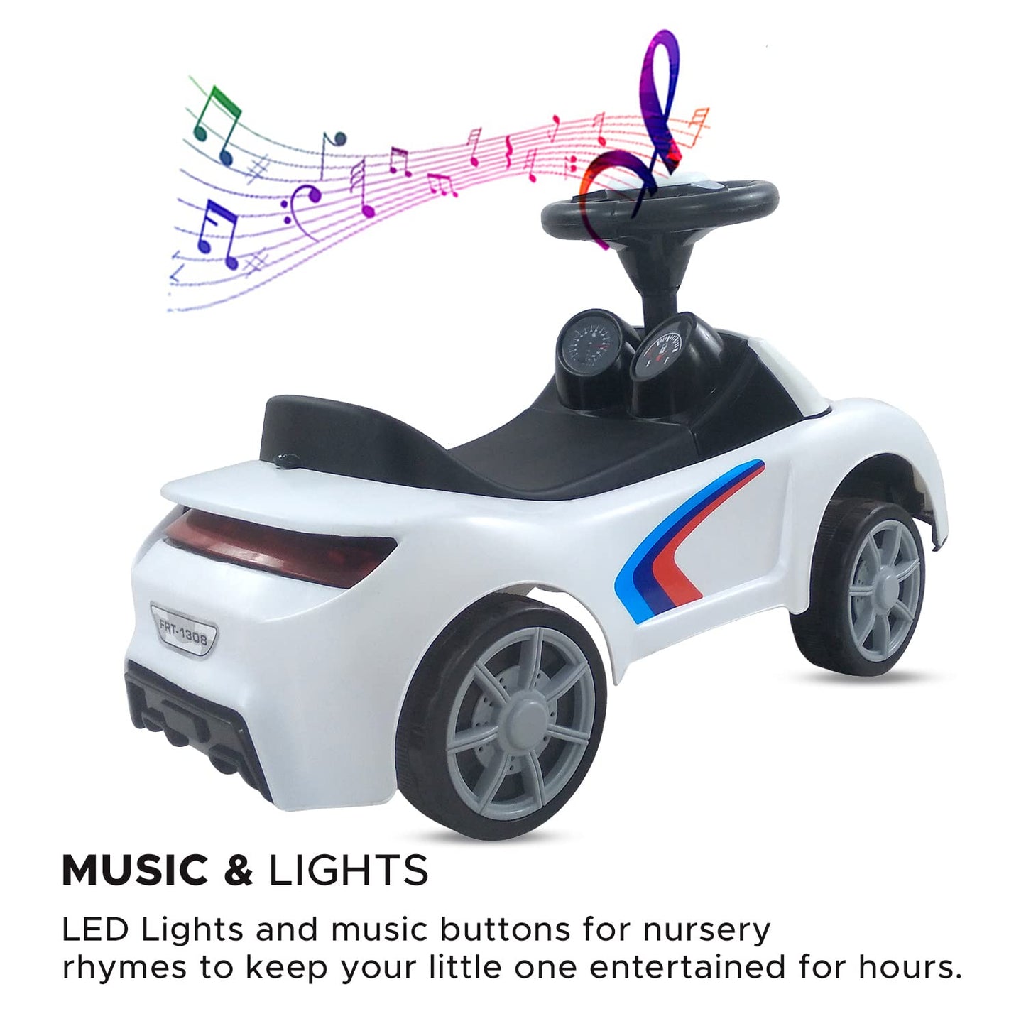 Dash F1 Stylish Ride on Car for Kids with Music, Light and Foot Drive Feature | Ride on for Kids, Kids Ride on, Foot Drive Car, Perfect for Kids Age 1 to 3 Years (color may very)