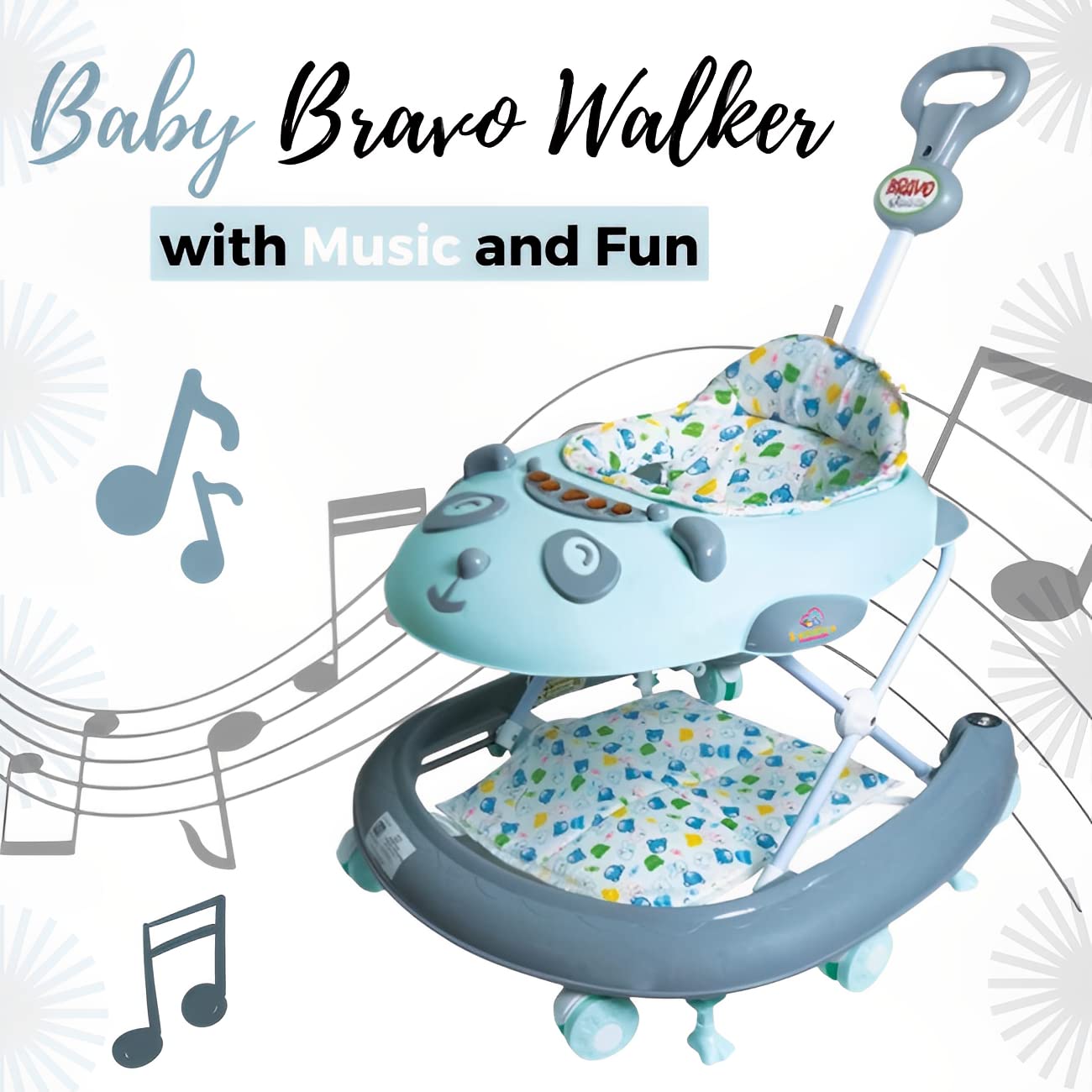 Baby Walker for Kids, Kids Walker with 3 Position Adjustable Height | Walker for Baby with Music, Activity Walker for Babies 6-18 Months (Green & Grey) - MRGTOYS