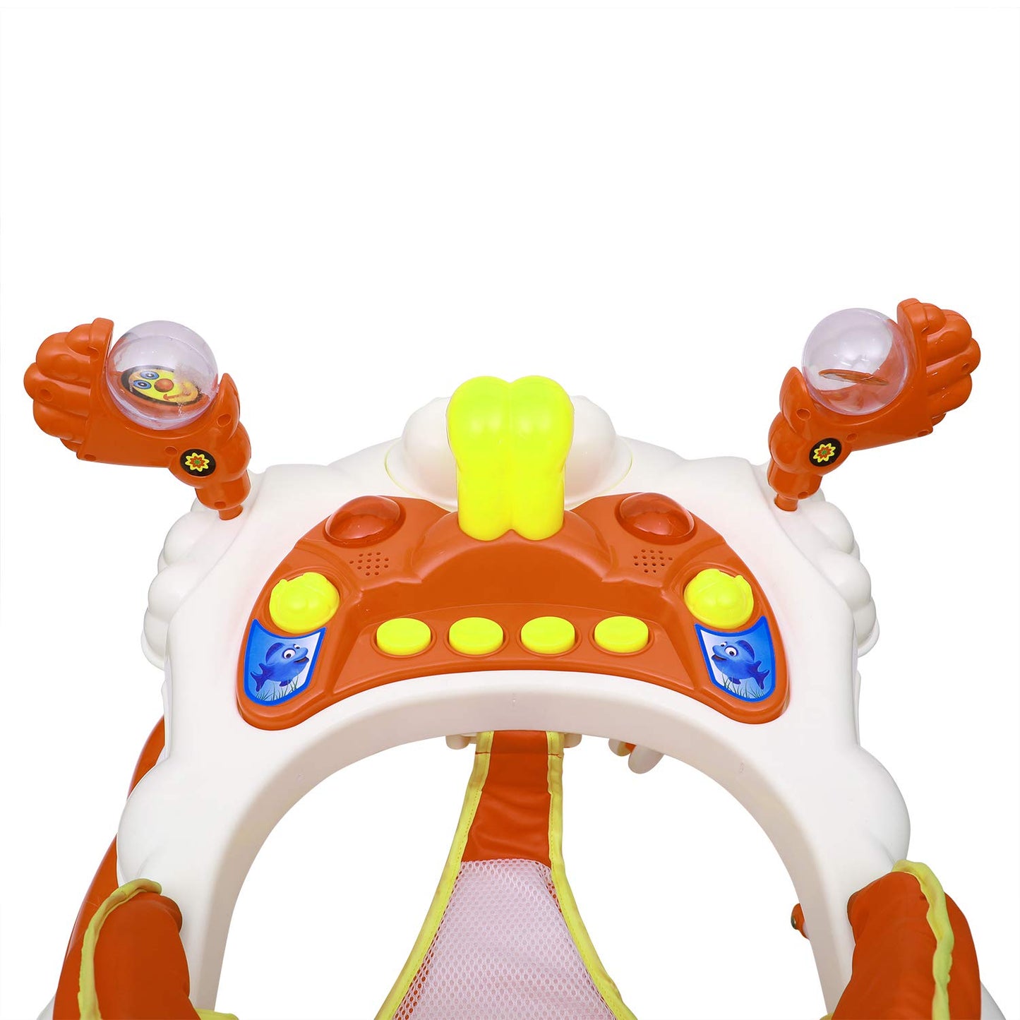 Love Baby Ultra Soft Seat Baby Activity Walker with Parental Control Handle, Adjustable Height and Musical Tray and Toys (Orange) - MRGTOYS