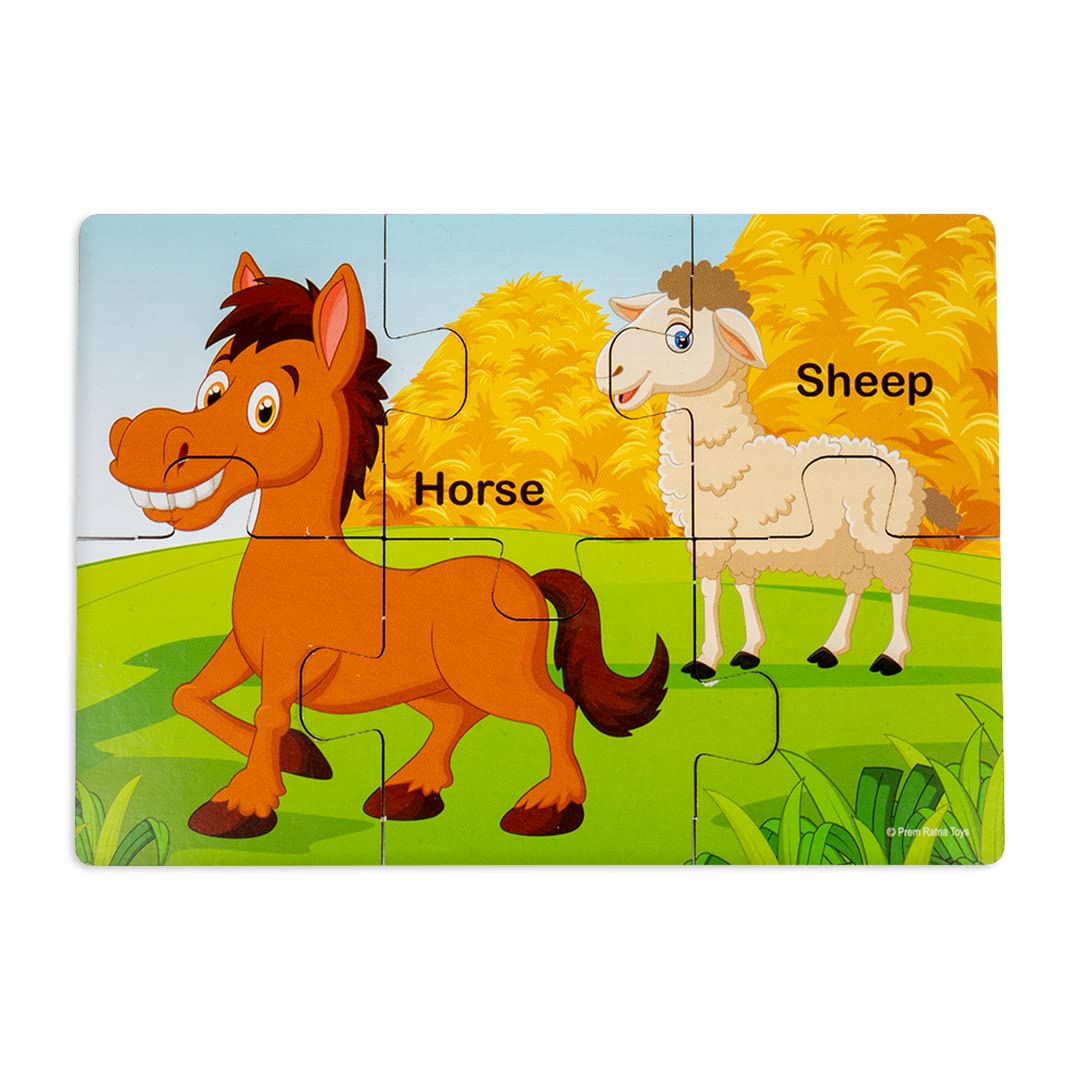 Ratna's My First Wooden Jigsaw Puzzle Domestic Animals for Kids (6 Pieces, Pack of 6; Total 36 pcs) Puzzle Size 17 x 12 cm
