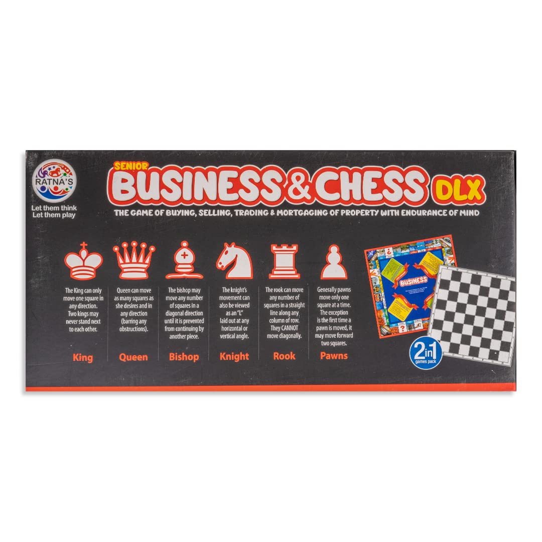 RATNA'S 2 in 1 Business and Chess Deluxe Board Game with Biscuit Coins for Kids - Develop Concentration and Brain Skills with Multicolor Paper and Plastic Set - Perfect Family Strategy Game for All Ages