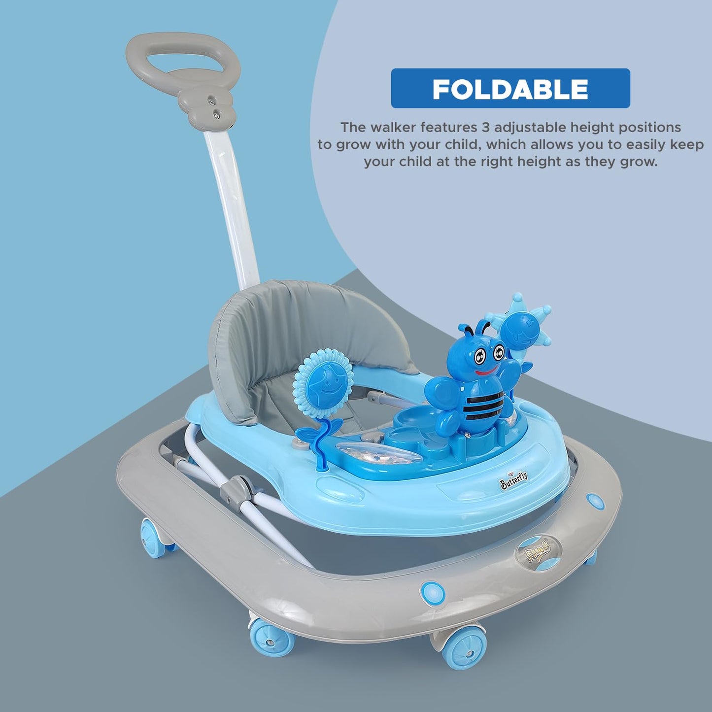 Dash Butterfly DLX Baby Walker, Walker Baby 6-18 Months boy, Walker, Activity Walker with Music n Light and Parental Handle, 3 Position Adjustable Height (Capacity 20kg |colour may vary' )
