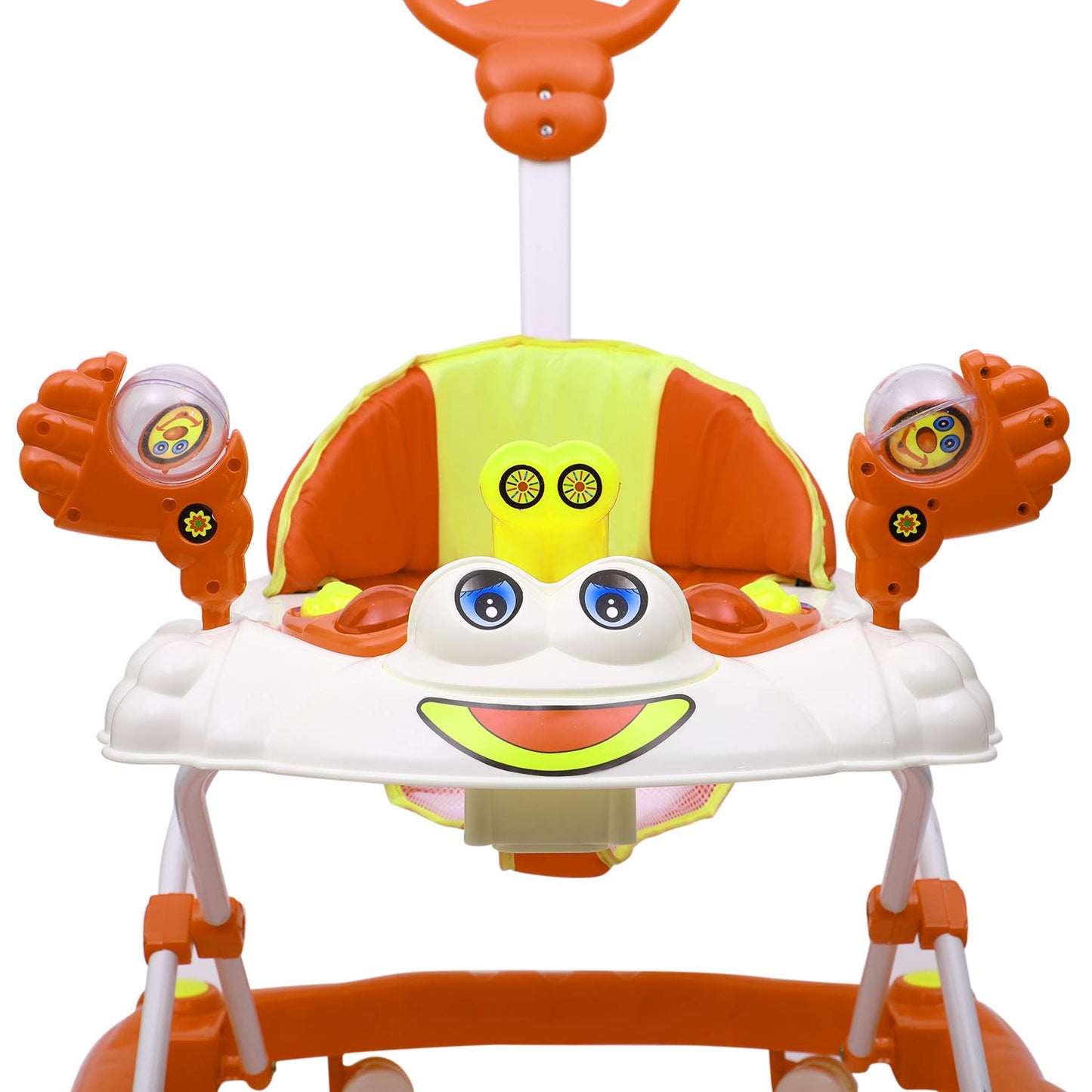 Love Baby Ultra Soft Seat Baby Activity Walker with Parental Control Handle, Adjustable Height and Musical Tray and Toys (Orange) - MRGTOYS