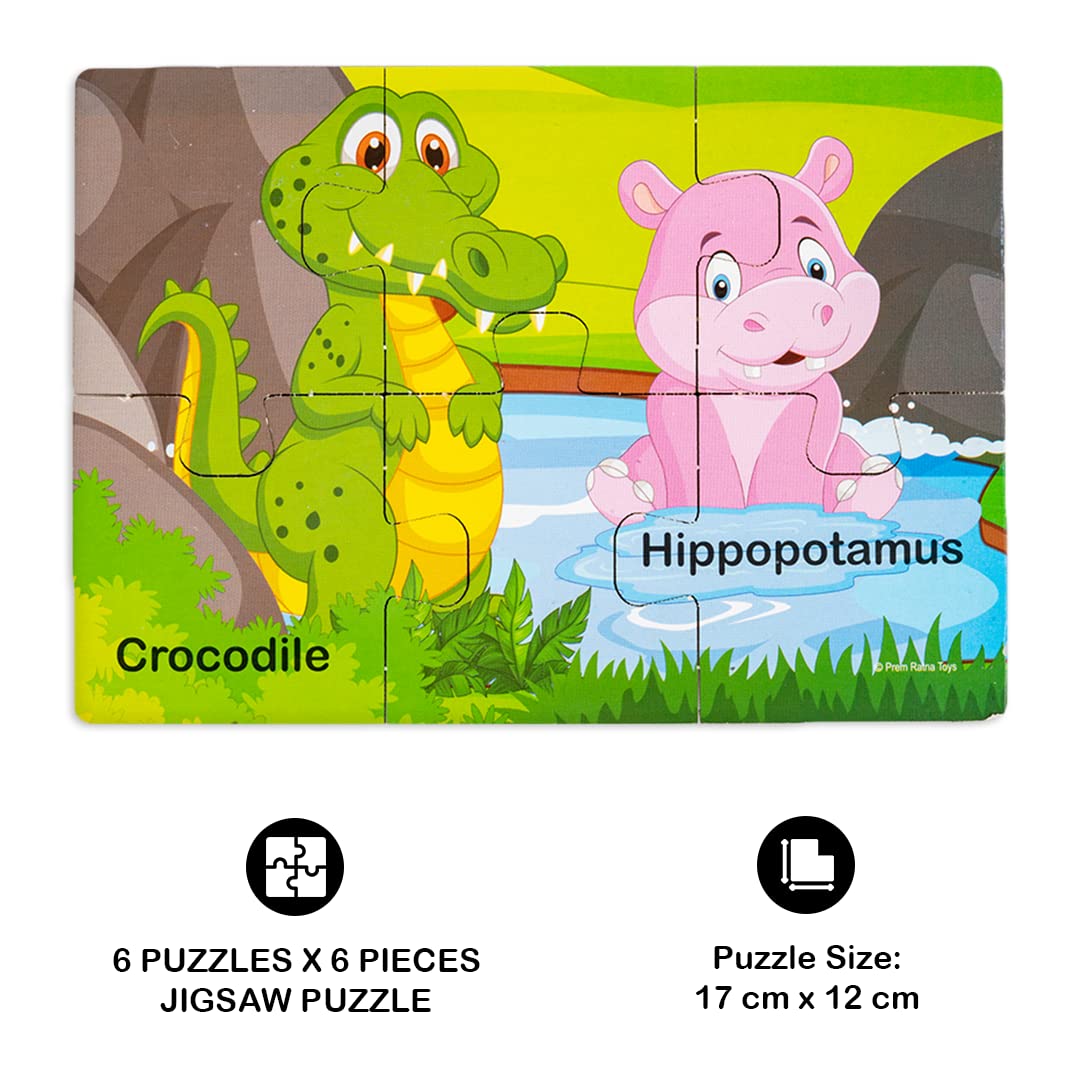 Ratna's My First Wooden Jigsaw Puzzle Wild Animals for Kids (6 Pieces, Pack of 6) Puzzle Size 17 x 12 cm
