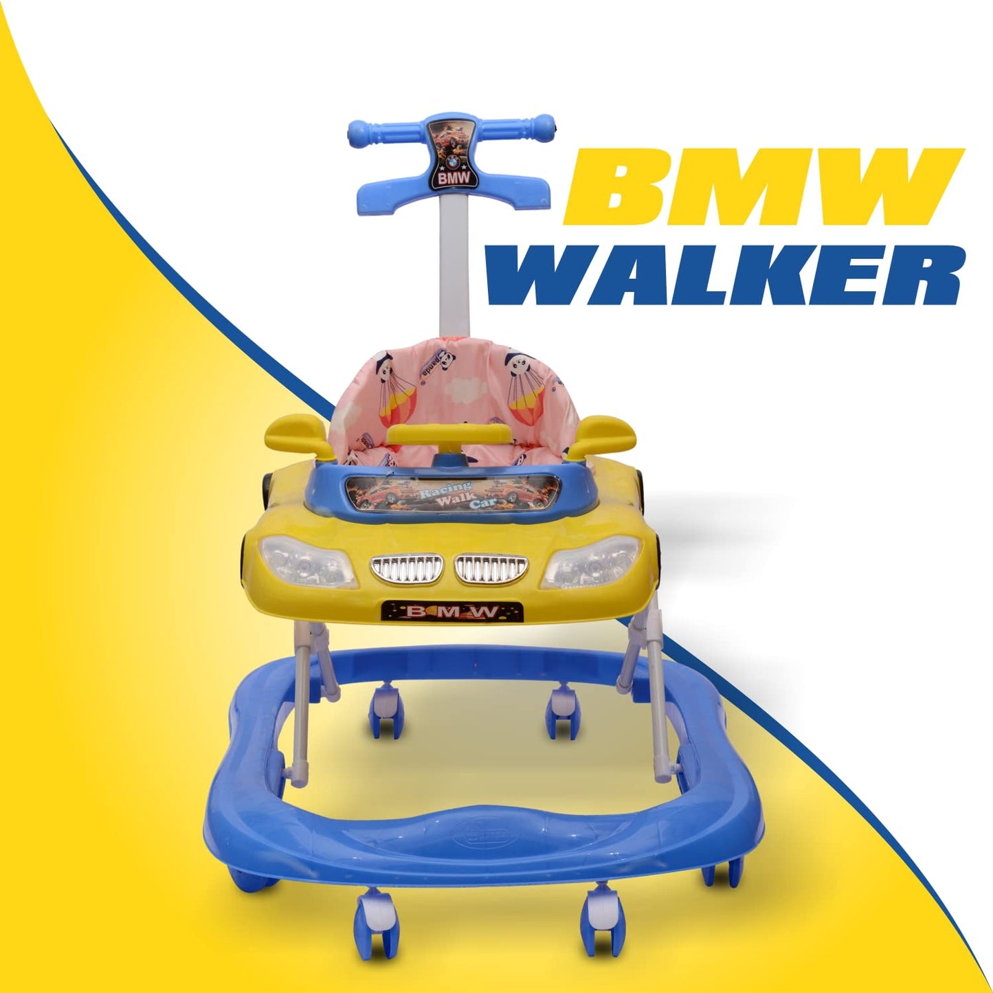 B.M.W Baby Walker Adjustable Height with Height Adjustable 6-18 Months Baby Walker Walker for Kids, Walker with Parental Push Handle | Activity Walker for Baby with Musical Boys Girls (Blue) - MRGTOYS