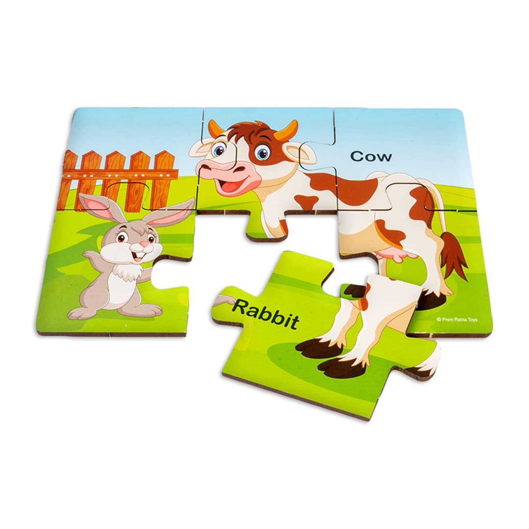 Ratna's My First Wooden Jigsaw Puzzle Domestic Animals for Kids (6 Pieces, Pack of 6; Total 36 pcs) Puzzle Size 17 x 12 cm