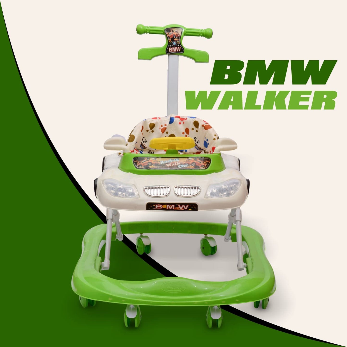 B.M.W Baby Walker Adjustable Height with Height Adjustable 6-18 Months Baby Walker Walker for Kids, Walker with Parental Push Handle | Activity Walker for Baby with Musical Boys Girls (Green) - MRGTOYS