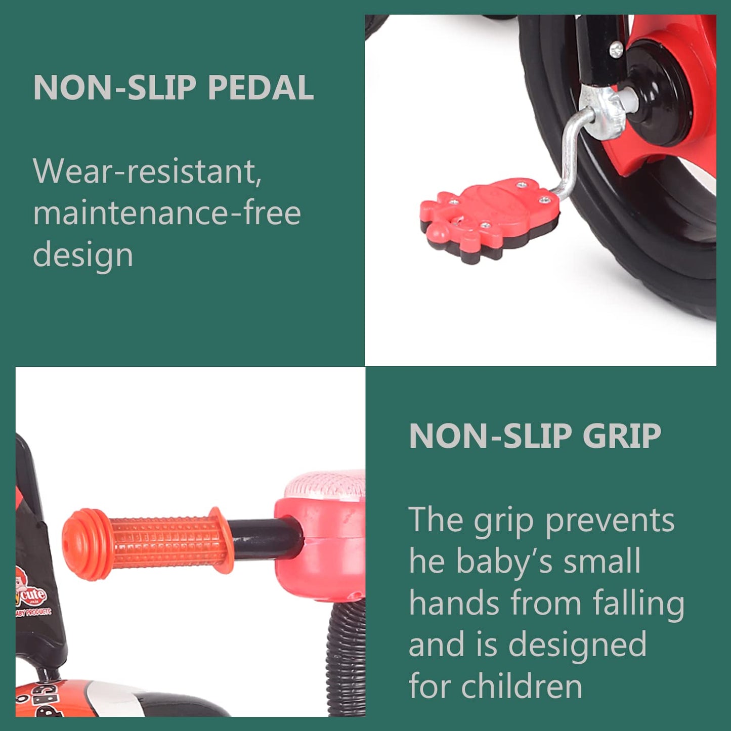 BABYCUTE Plug N Play Kids/Baby Tricycle for 12 Months to 48 Months, Cushion Seat and Seat Belt Boys, Girls, and Up to 30kg Carrying Capacity PIDGI TRICYCLE (Red) - MRGTOYS