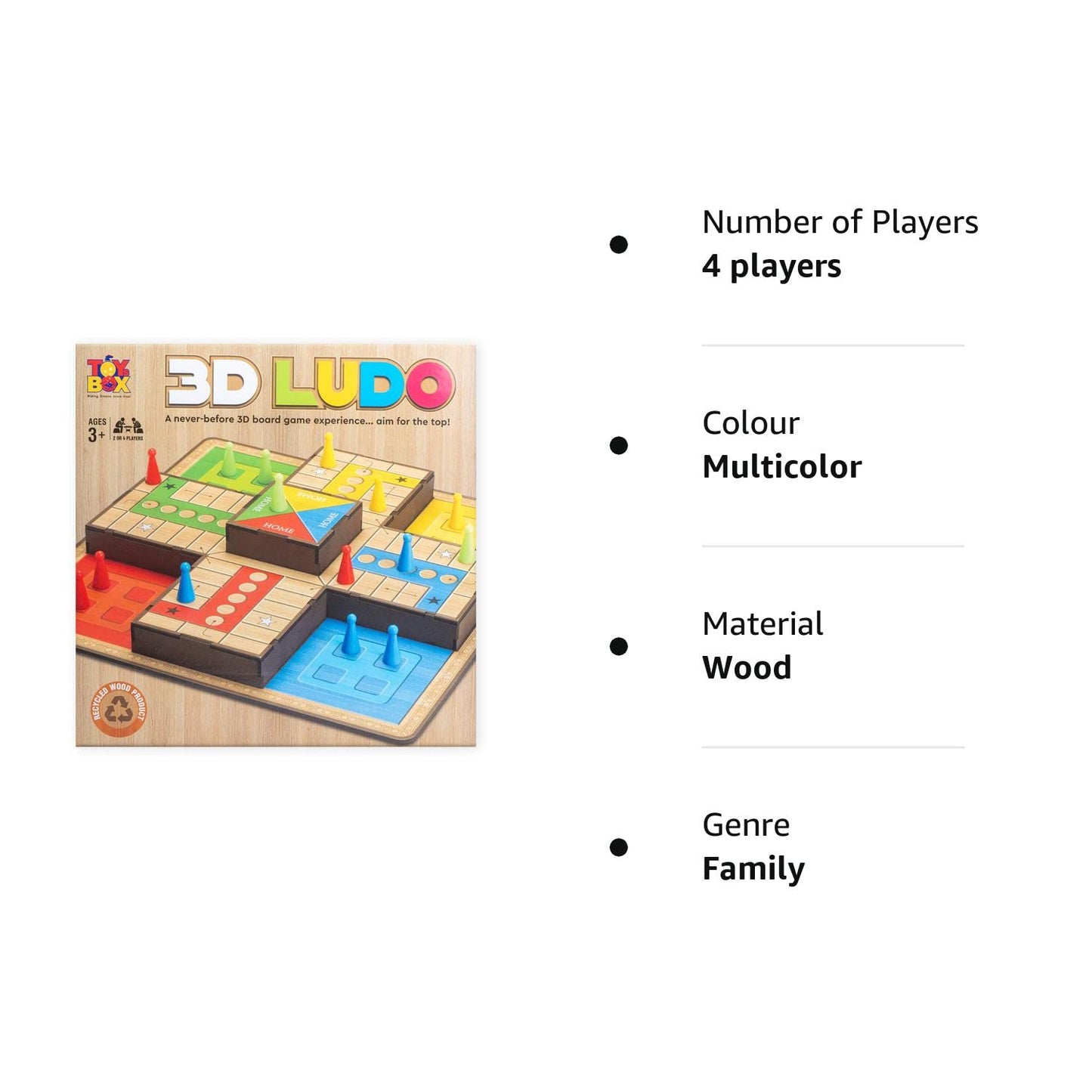 Toysbox 3D Ludo MDF Wooden Board Game Toy Play Family Fun with for Kids and Adults