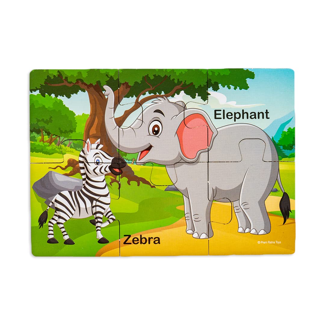 Ratna's My First Wooden Jigsaw Puzzle Wild Animals for Kids (6 Pieces, Pack of 6) Puzzle Size 17 x 12 cm
