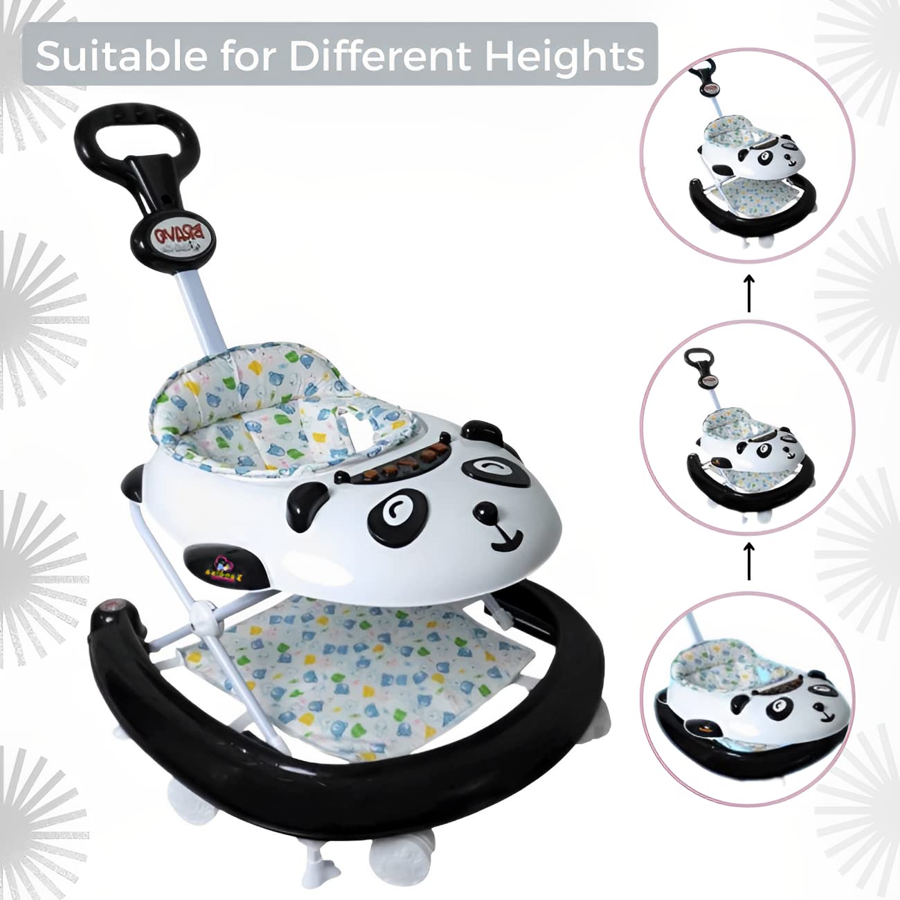 360 Baby Walker , waker for 0 to 2 Years | A Baby Gift Activity Rattle Toys for Babies Growth Cycle, Adjustable Height, Thick, Safe & Comfortable Seat, Rotatable Wheel, Music & Parent Handel Rod – Black - MRGTOYS