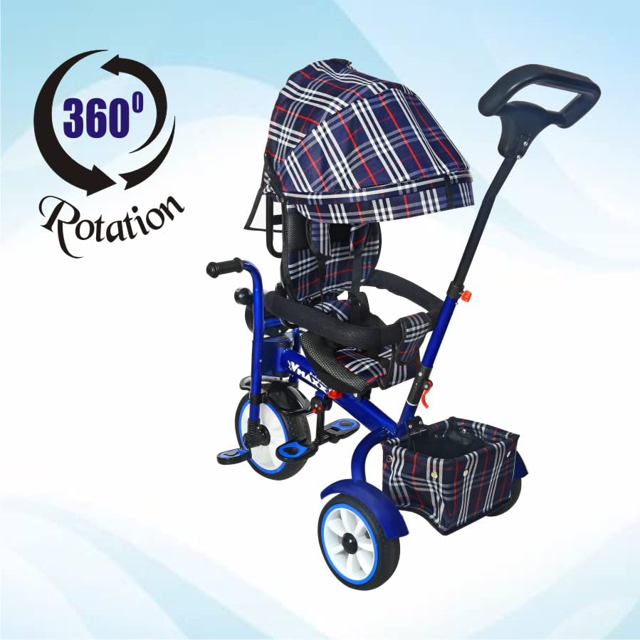 BABYCUTE Baby Tricycle for 2 Years to 5 Years | Tricycle for Kids 1 to 5 Years with Printed Canopy and Parent Push Handle (Light Blue) - MRGTOYS