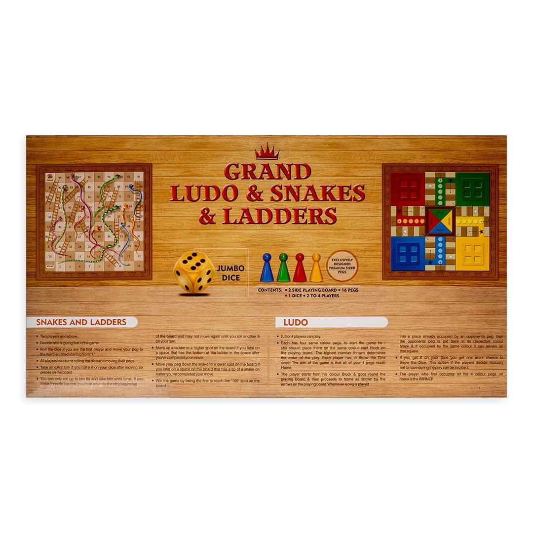 Toysbox Grand Ludo and Snakes & Ladders Board Game with Jumbo Size Wooden Dice to Play with Kids and Adults