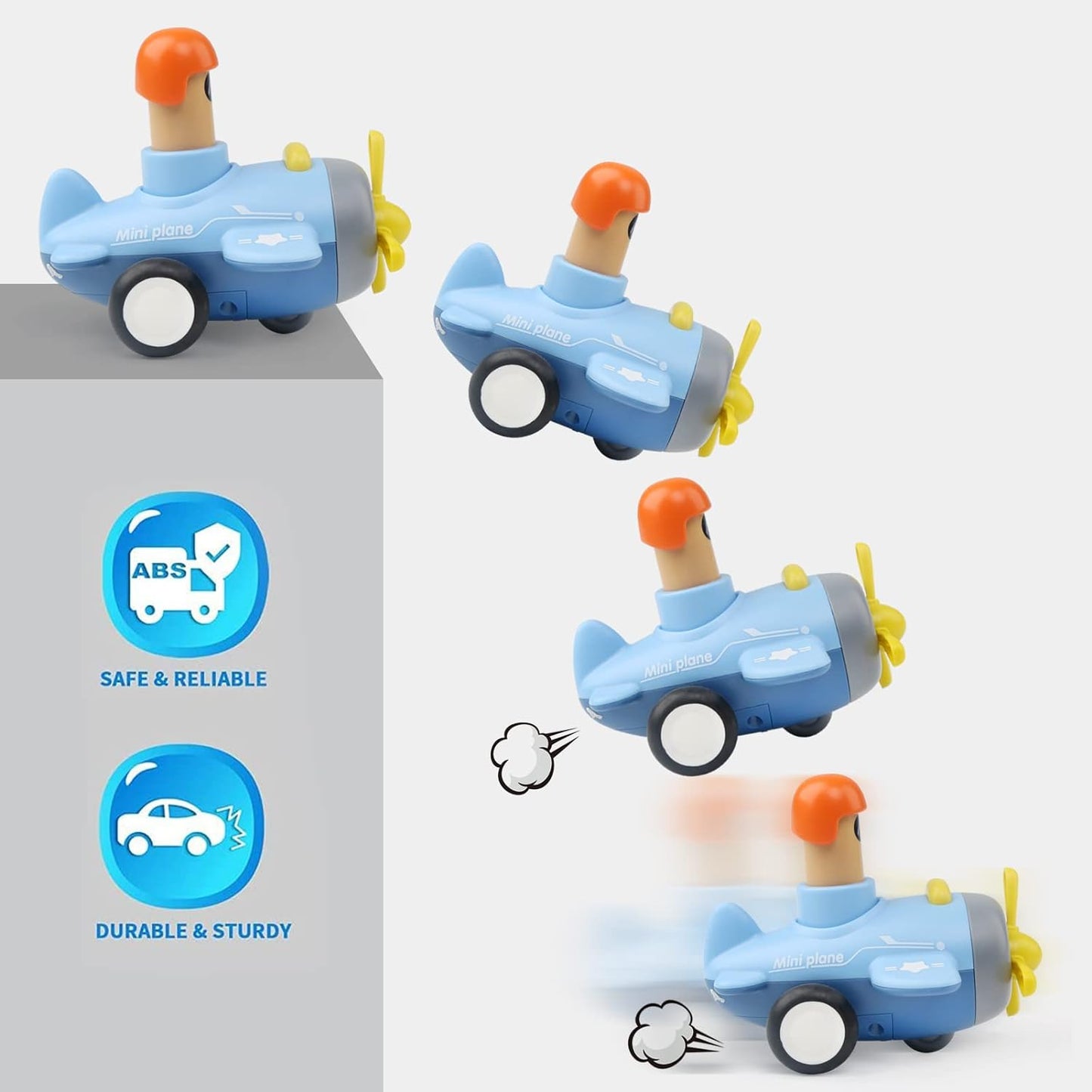 Pack of 4 Toy Cars Push and Go Play Set Friction Powered Car Pull Back Vehicles Transport Tools Gifts for Babies Toddlers Kids Boys Girls Age 3+ Years Old (Including Car Airplane Boat Train)
