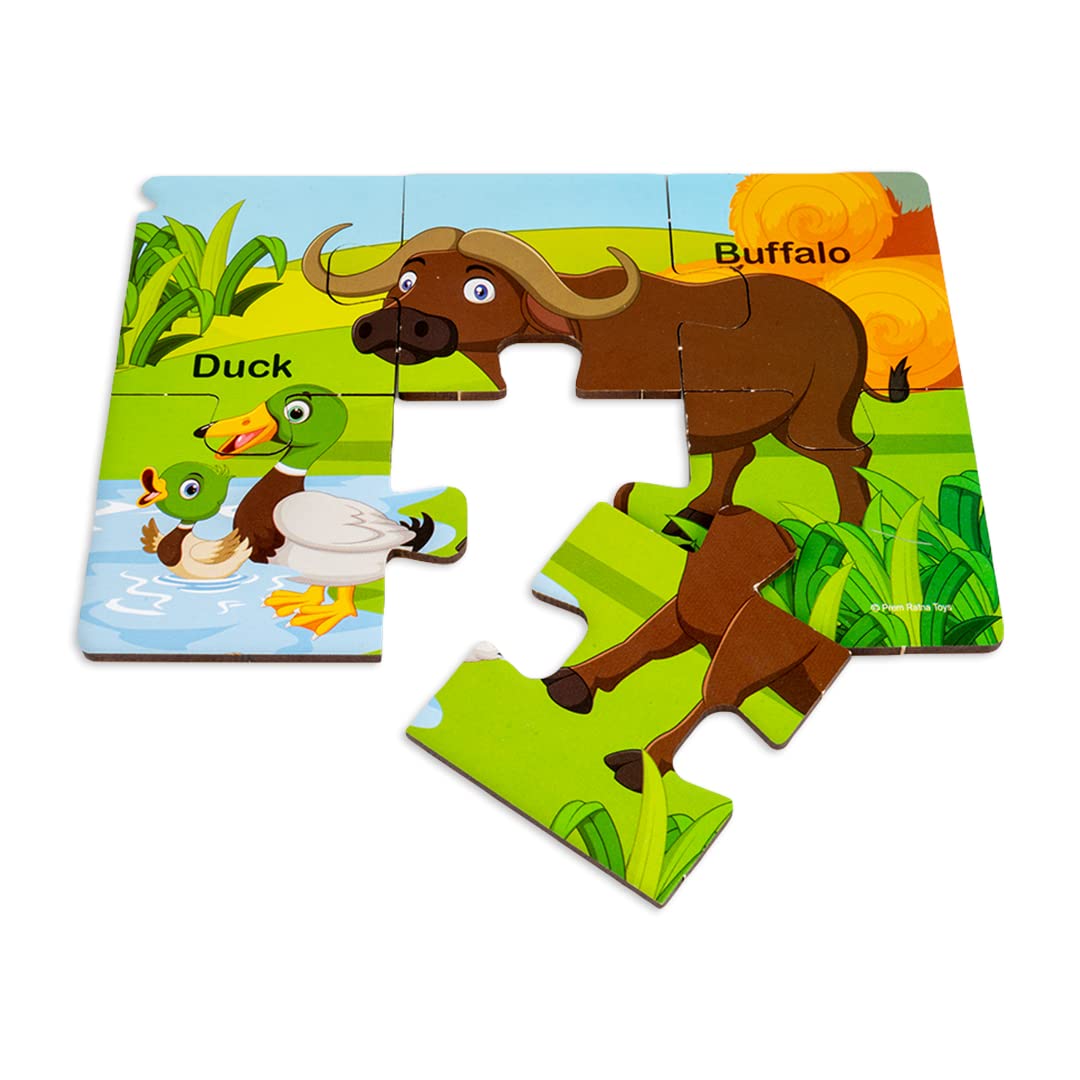 Ratna's My First Wooden Jigsaw Puzzle Domestic Animals for Kids (6 Pieces, Pack of 6; Total 36 pcs) Puzzle Size 17 x 12 cm