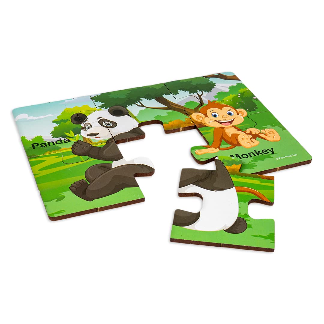 Ratna's My First Wooden Jigsaw Puzzle Wild Animals for Kids (6 Pieces, Pack of 6) Puzzle Size 17 x 12 cm