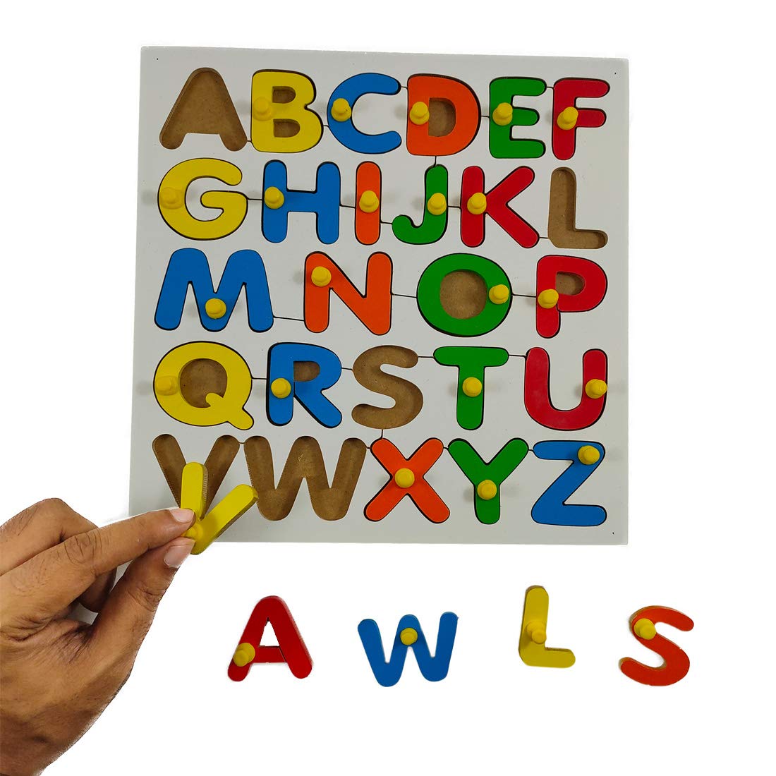 Awals Learning Educational Premium Wooden 26 English Alphabets Use Teaching for Kids - Uppercase with Knob , Colorful |Build Imagination and Coordination