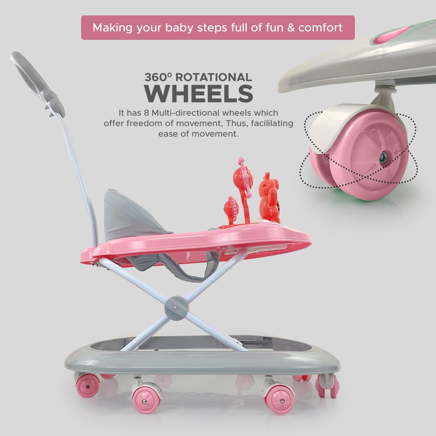 Dash Butterfly DLX Baby Walker, Walker Baby 6-18 Months boy, Walker, Activity Walker with Music n Light and Parental Handle, 3 Position Adjustable Height (Capacity 20kg |colour may vary' )