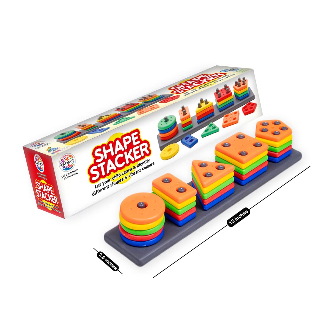 Ratna's Shape Stacker Geometric Blocks Stacker Shape Sorter Column Puzzle Stacking Set for Kids