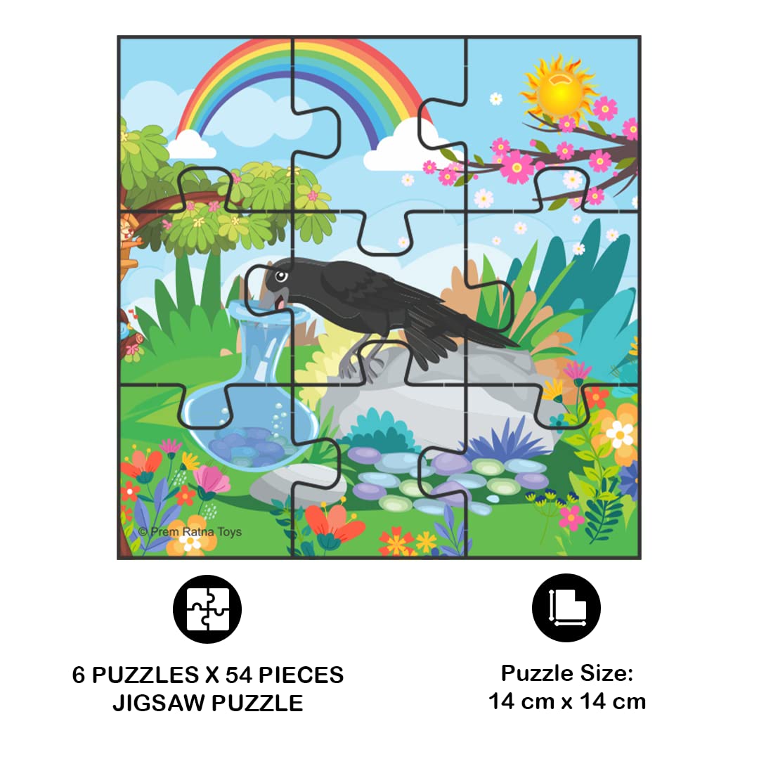 Ratna's Wooden Jigsaw Story Puzzle Thirsty Crow for Kids 54 Pieces (9 Pieces Puzzle, Pack of 6) Puzzle Size 14 x 14 cm