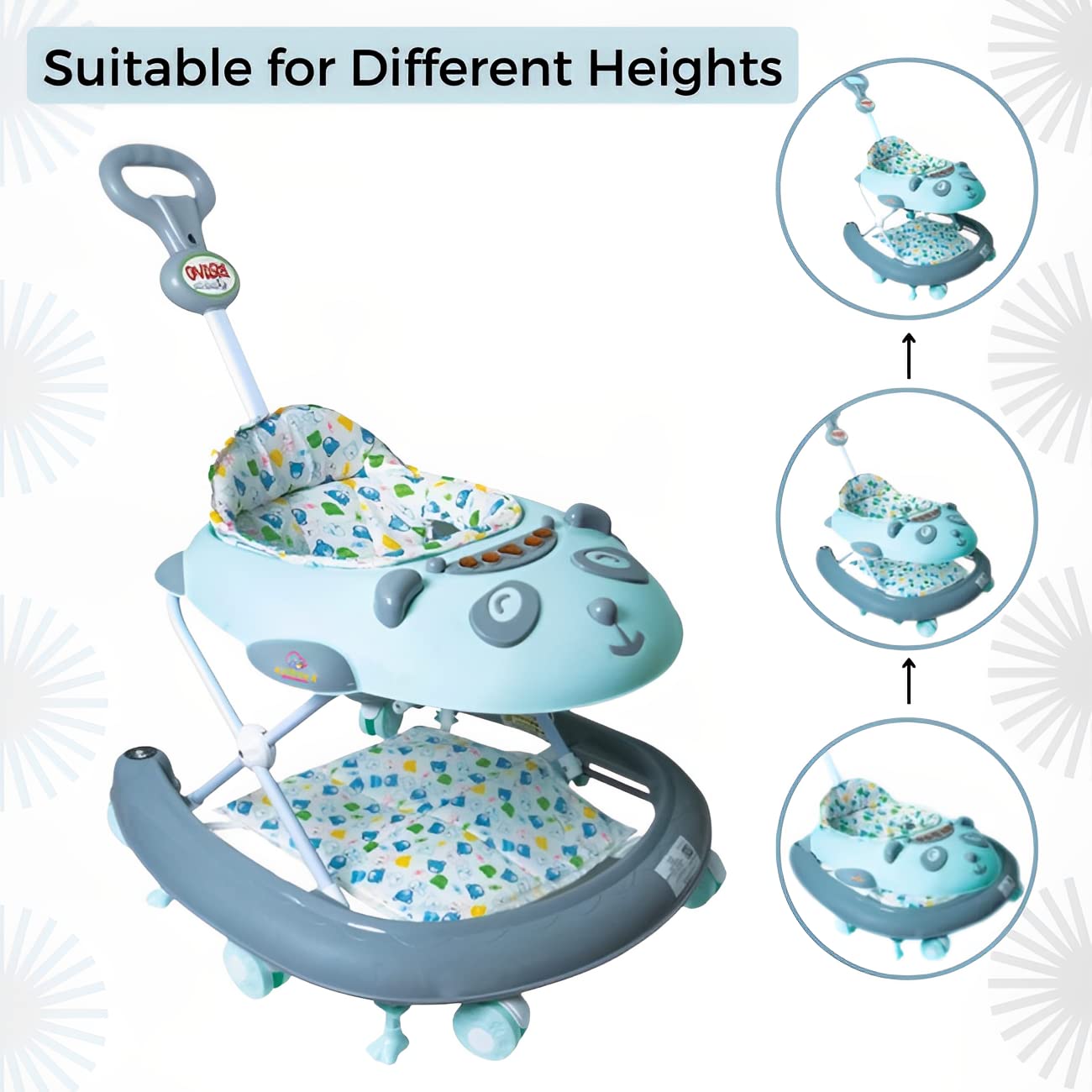 Baby Walker for Kids, Kids Walker with 3 Position Adjustable Height | Walker for Baby with Music, Activity Walker for Babies 6-18 Months (Green & Grey) - MRGTOYS