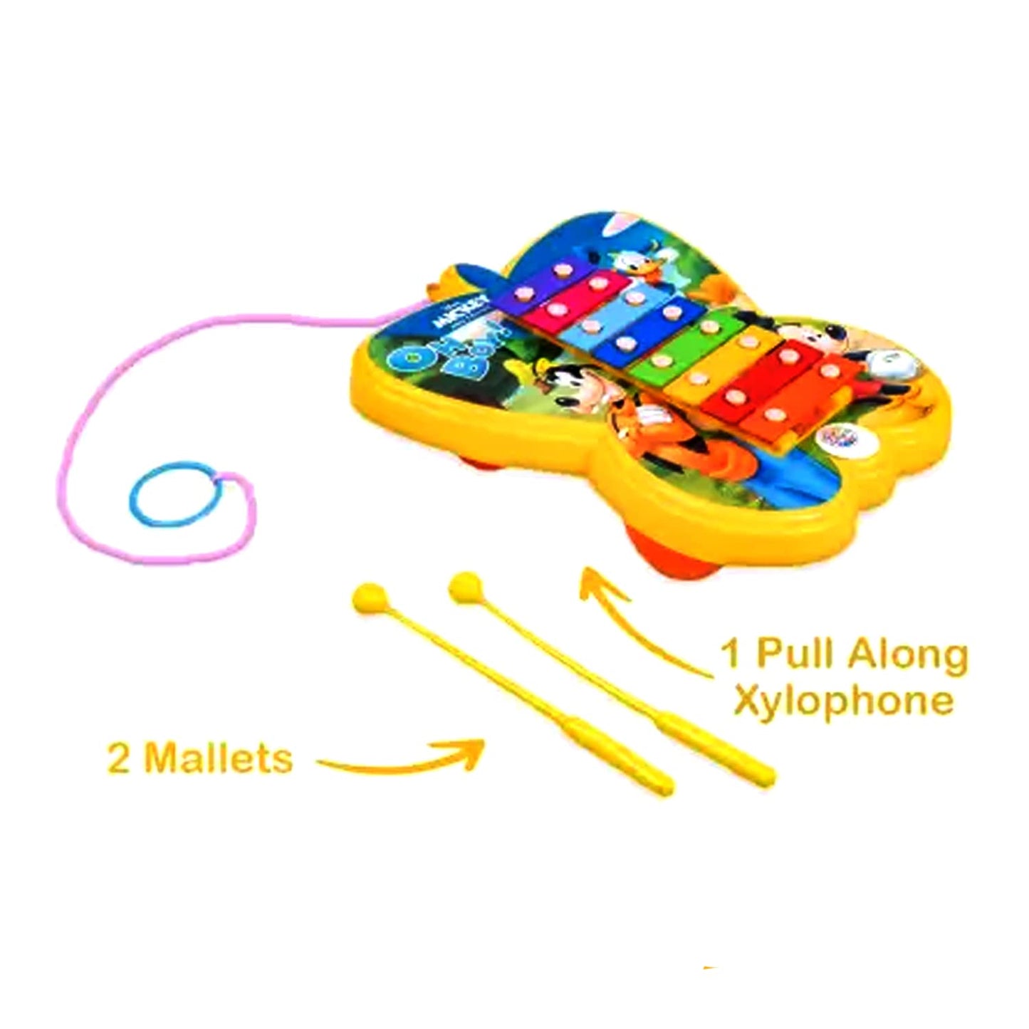 Mouse and Friends Pull Along Xylophone with 2 MALLETS ( 8 Colour Notes )
