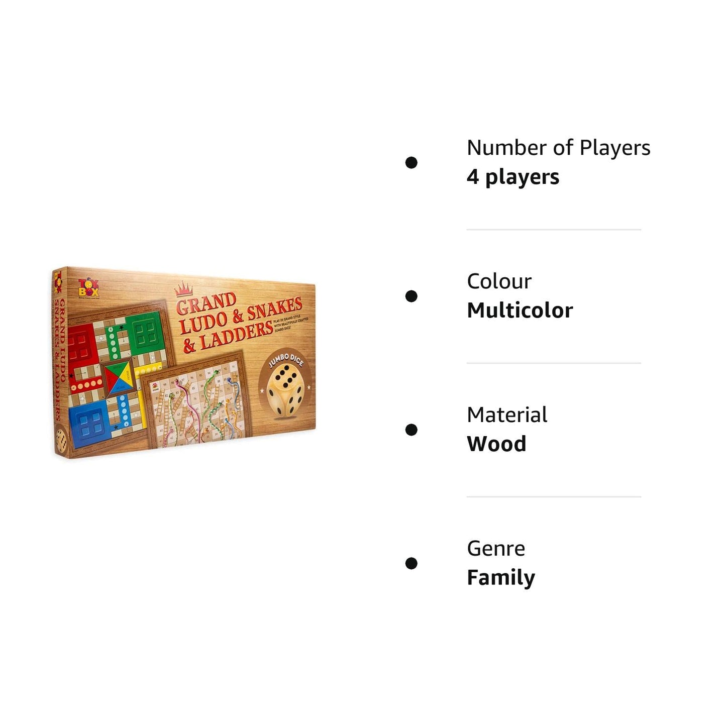 Toysbox Grand Ludo and Snakes & Ladders Board Game with Jumbo Size Wooden Dice to Play with Kids and Adults