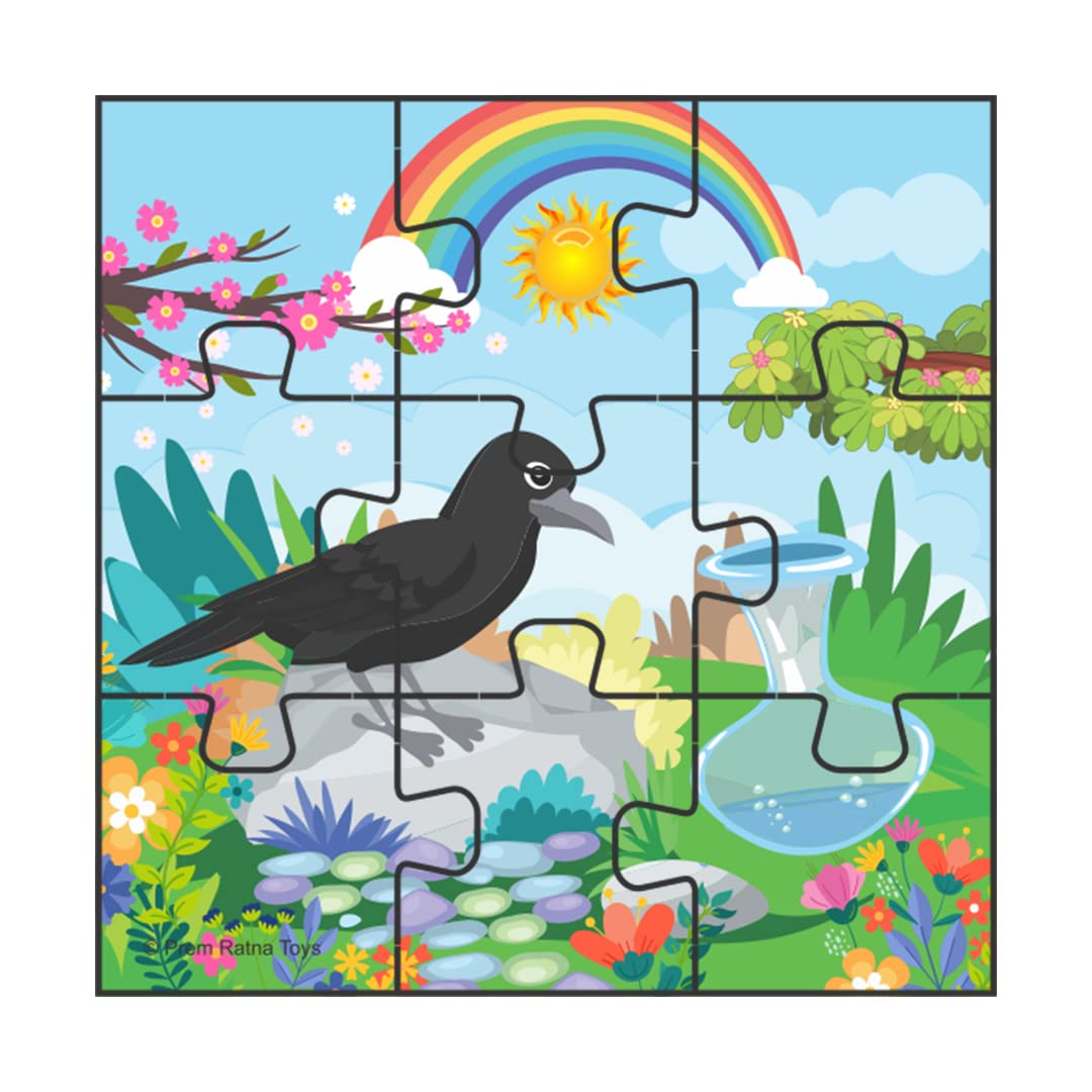 Ratna's Wooden Jigsaw Story Puzzle Thirsty Crow for Kids 54 Pieces (9 Pieces Puzzle, Pack of 6) Puzzle Size 14 x 14 cm