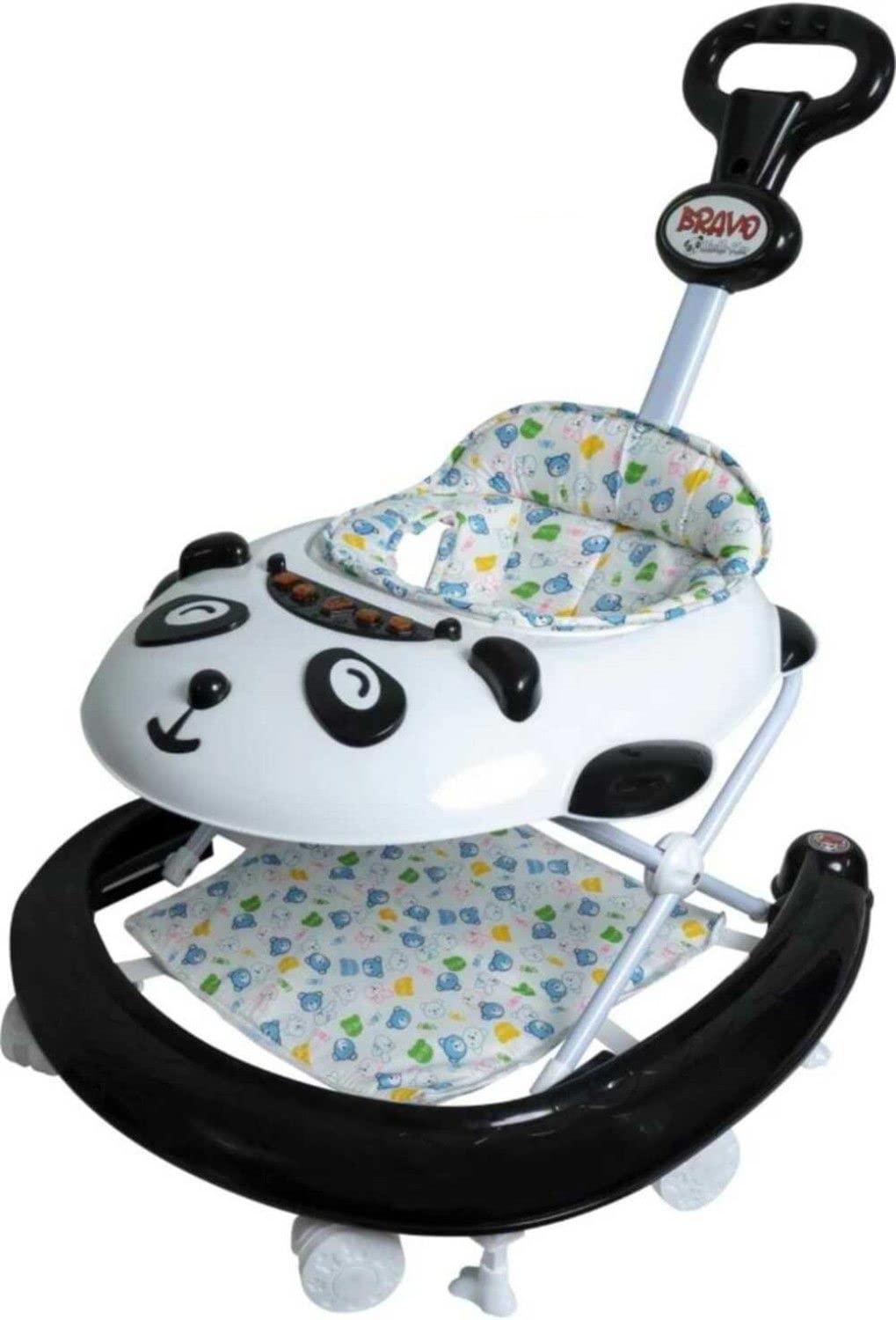 360 Baby Walker , waker for 0 to 2 Years | A Baby Gift Activity Rattle Toys for Babies Growth Cycle, Adjustable Height, Thick, Safe & Comfortable Seat, Rotatable Wheel, Music & Parent Handel Rod – Black - MRGTOYS