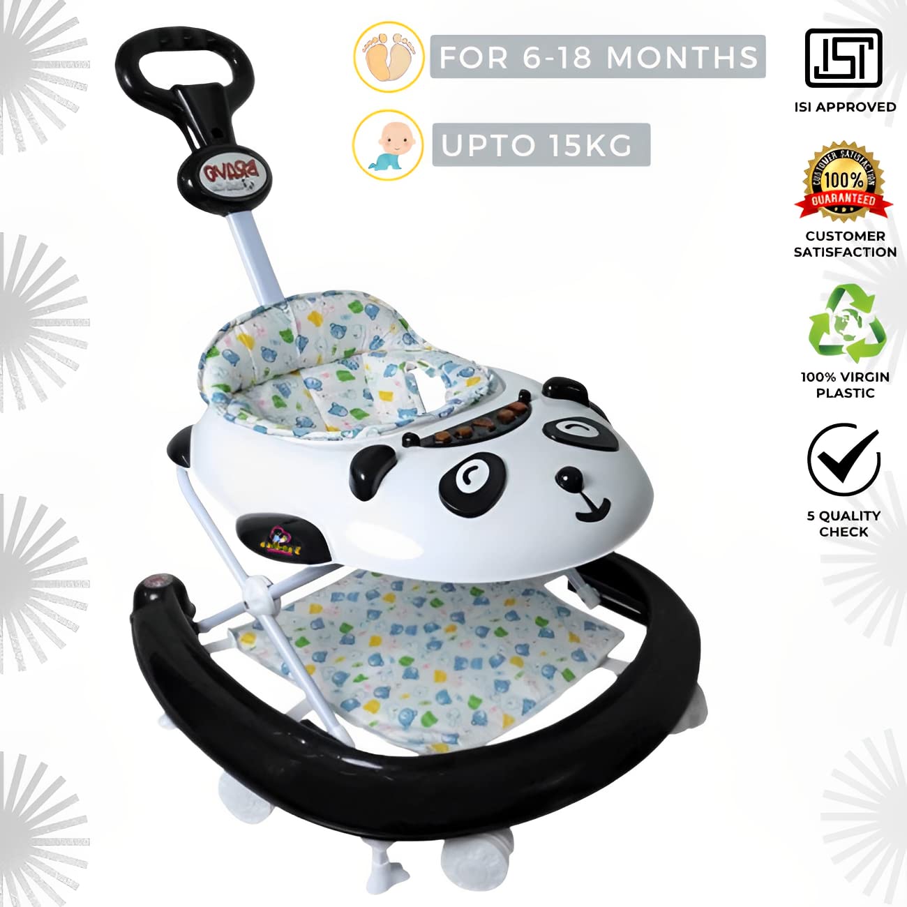 360 Baby Walker , waker for 0 to 2 Years | A Baby Gift Activity Rattle Toys for Babies Growth Cycle, Adjustable Height, Thick, Safe & Comfortable Seat, Rotatable Wheel, Music & Parent Handel Rod – Black - MRGTOYS